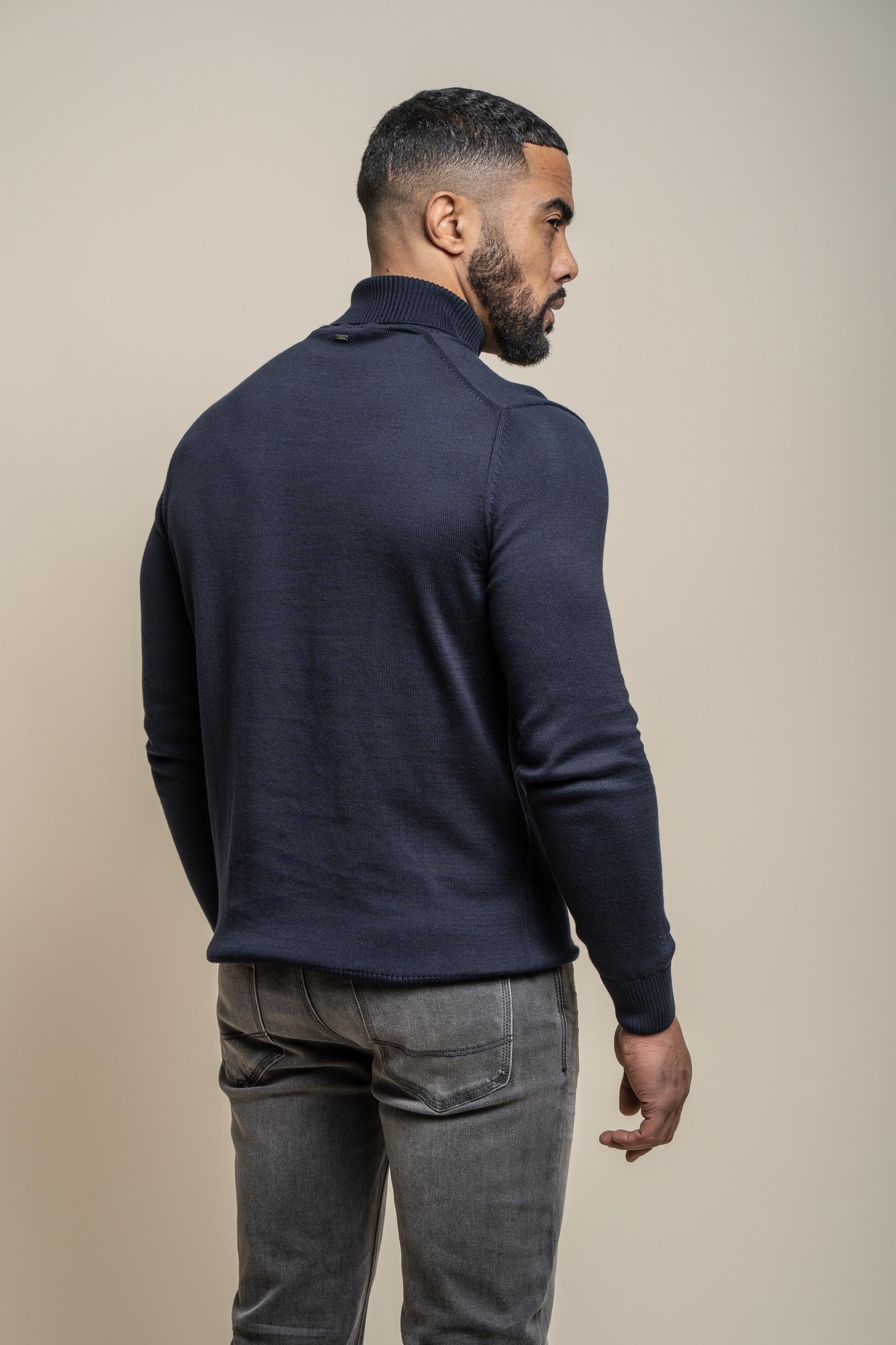 Men's Cotton Turtleneck Jumper - KARRIS - Navy Blue