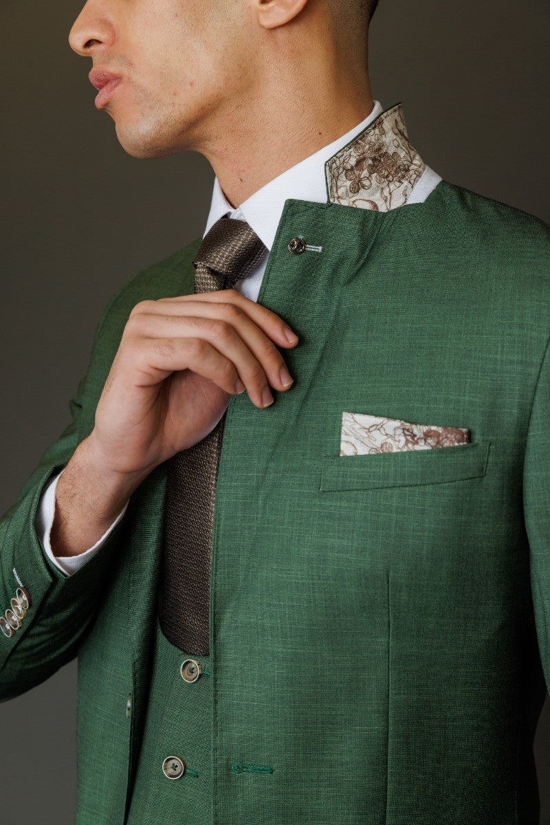 Men's Lightweight Slim Fit Self Patterned Suit - Camden Green - Green