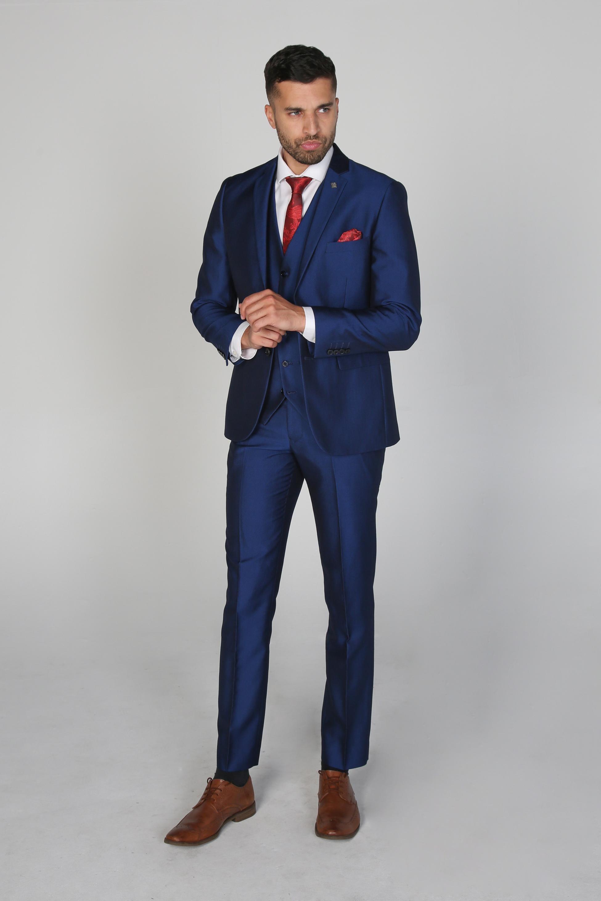 Men's Tailored Fit Sheen Effect Blue Suit - KINGSLEY - Royal Blue