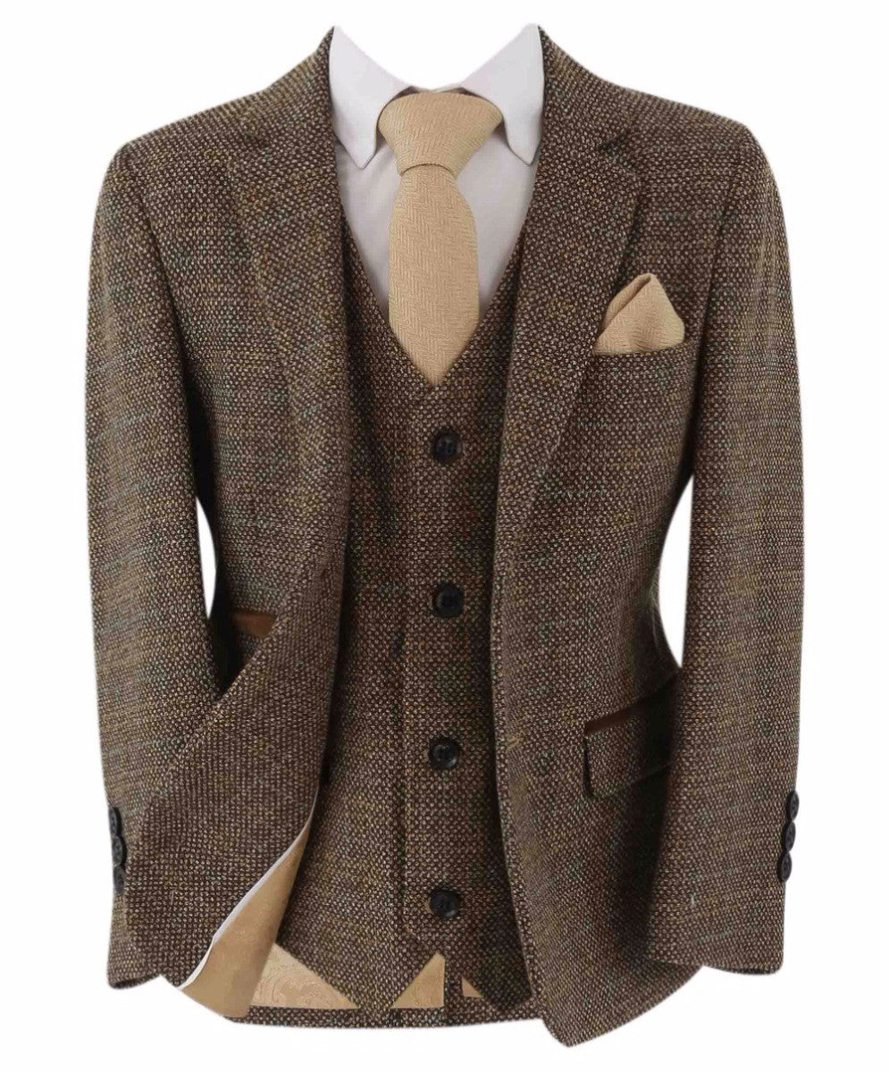 Boys Tweed Tailored Fit Formal Suit - Ralph - Brown