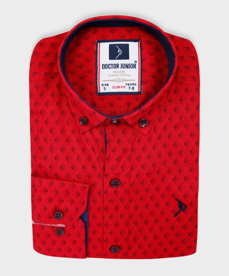 Boys Slim Fit Patterned Fashion Shirt - Red