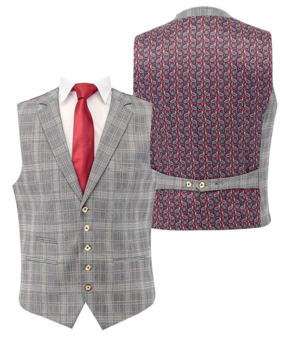 Men's Retro Check Slim Fit Waistcoat - JULIAN Grey - Light Grey