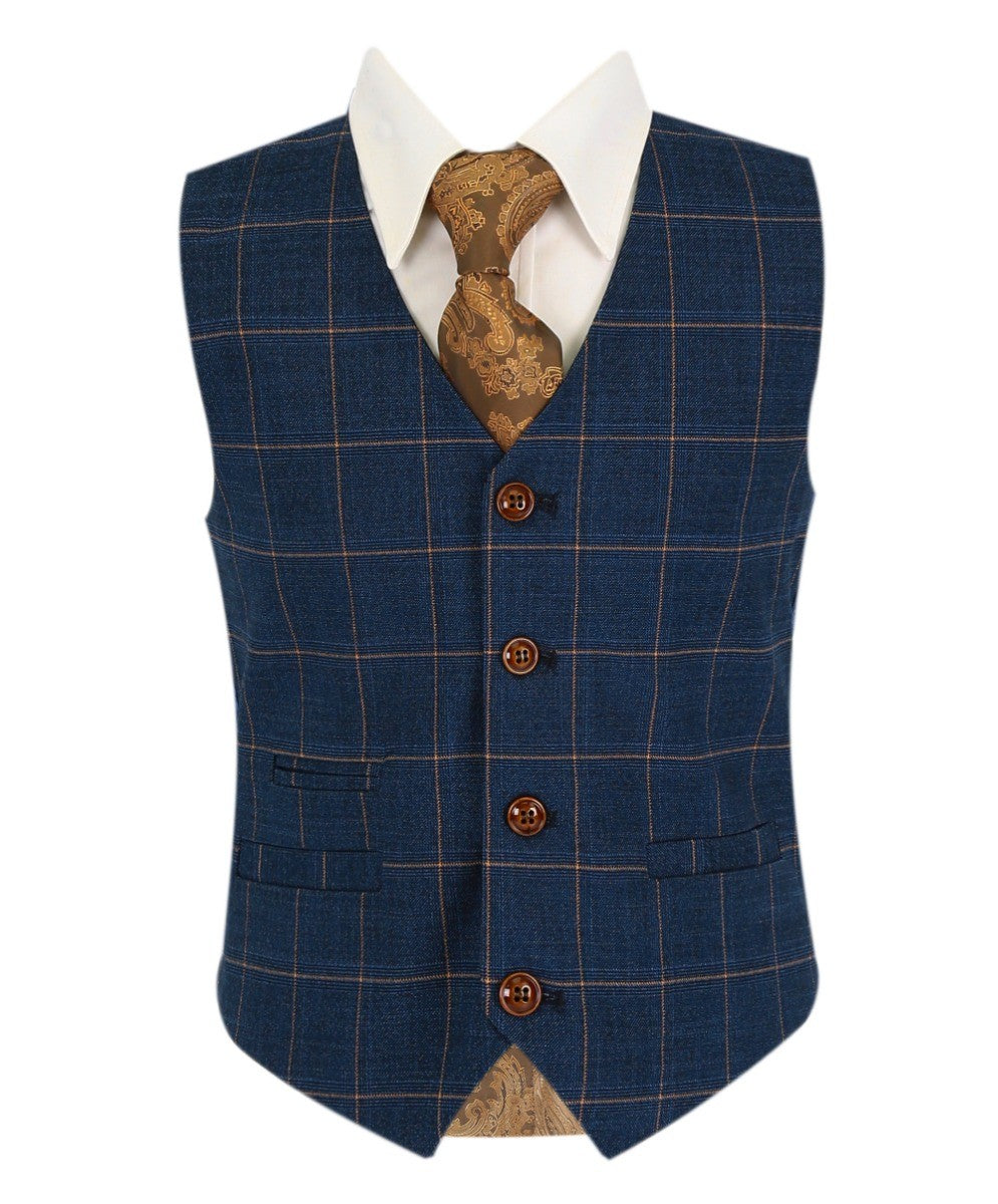 Men's Tailored Fit Windowpane Check Suit - HAMLEYS - Cornflower Blue