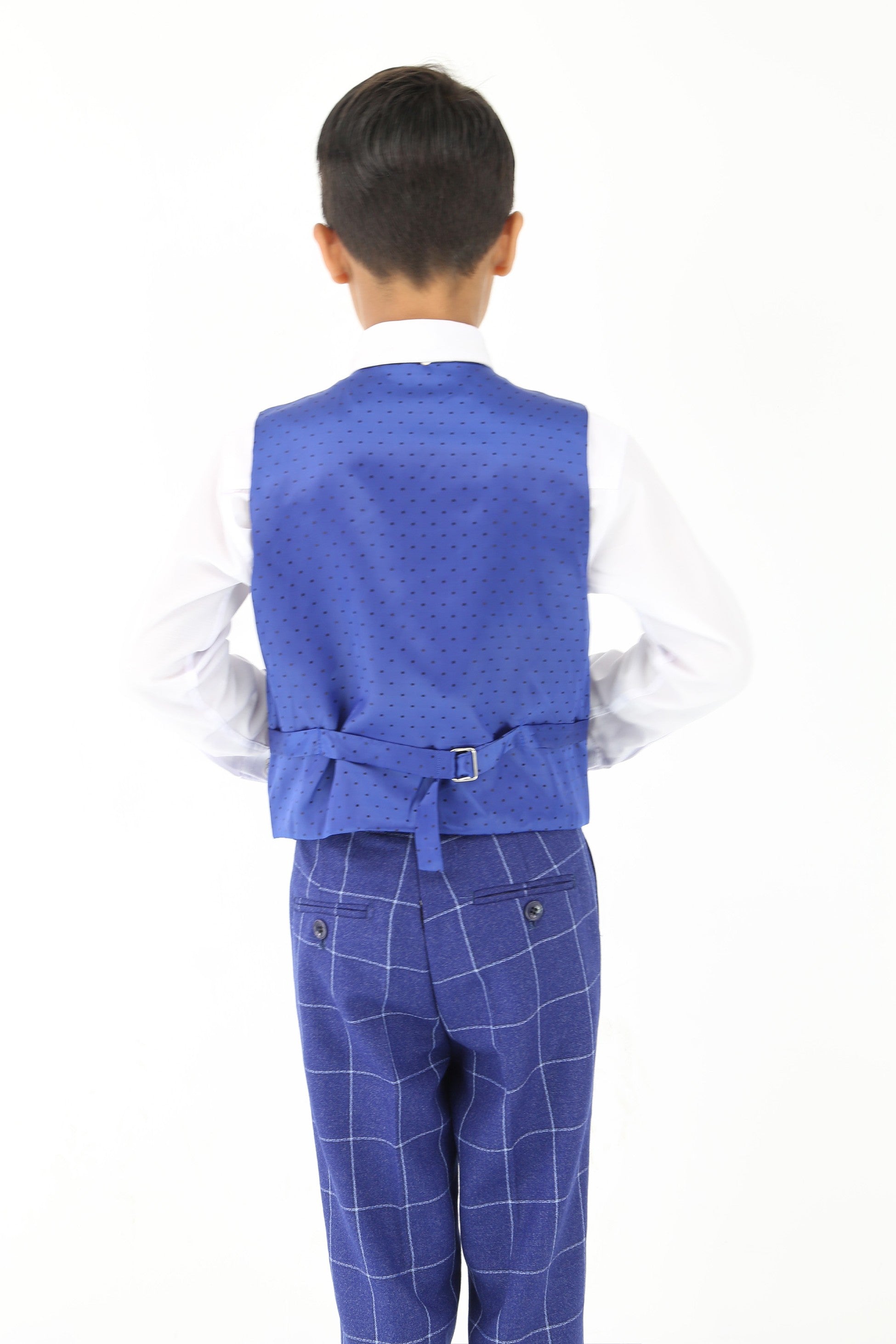 Boys Blue Formal Checkered Suit - Blue