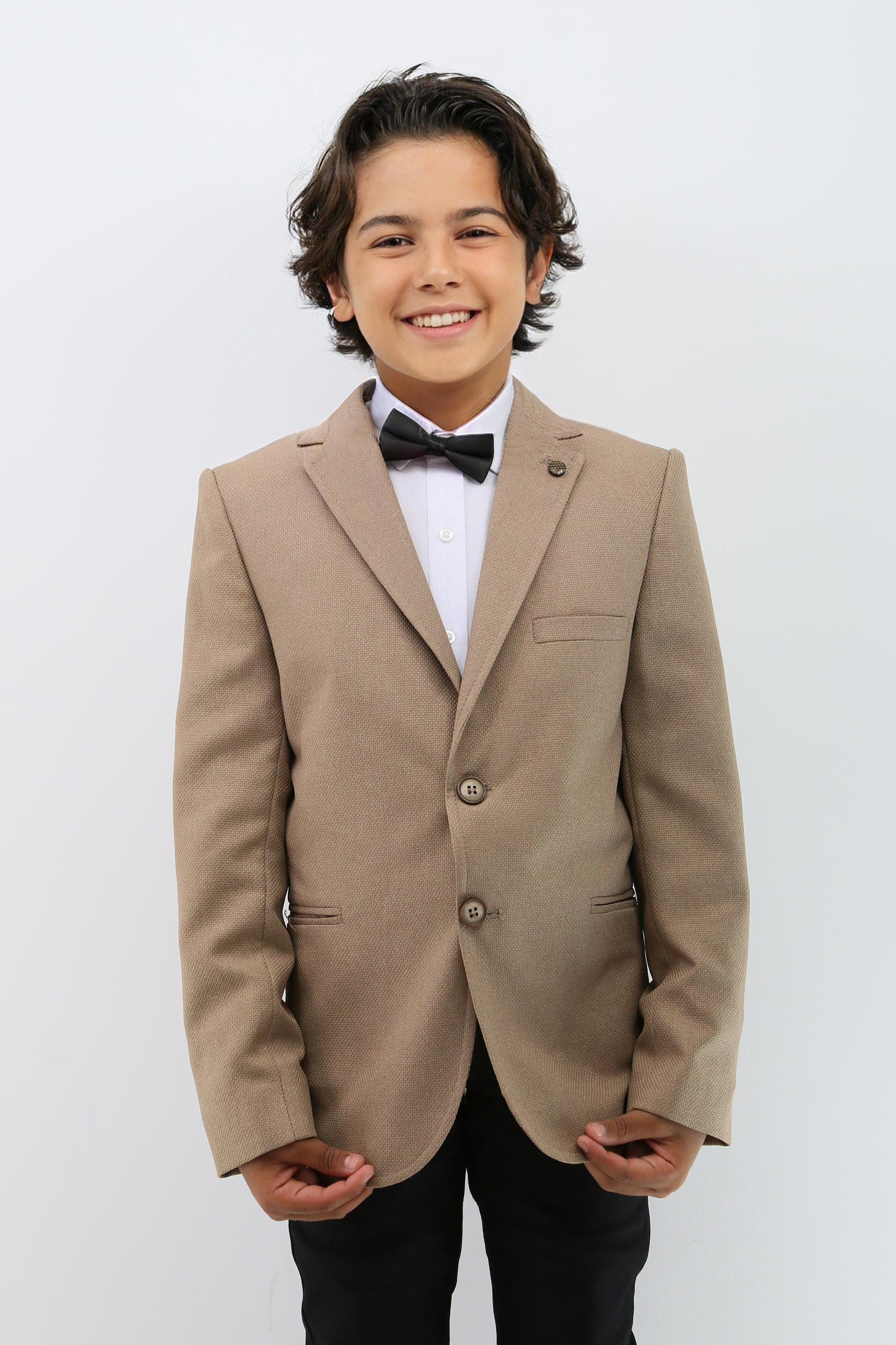 Boys' Formal Beige Textured Blazer Jacket - Beige