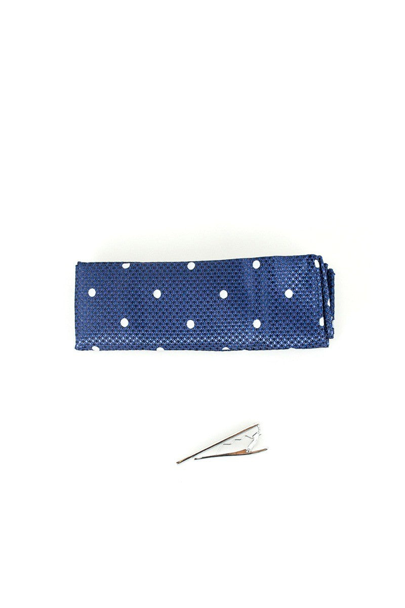 Men's Polka Dot Knitted Tie Set - Navy Blue