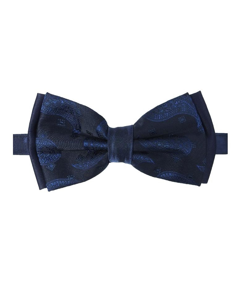 Boys & Men's Paisley Bow Tie and Hanky Set - Navy Blue