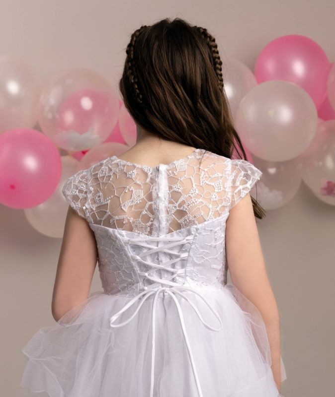 Girls White Layered Tulle Dress with Corset Back - TERRESA - White