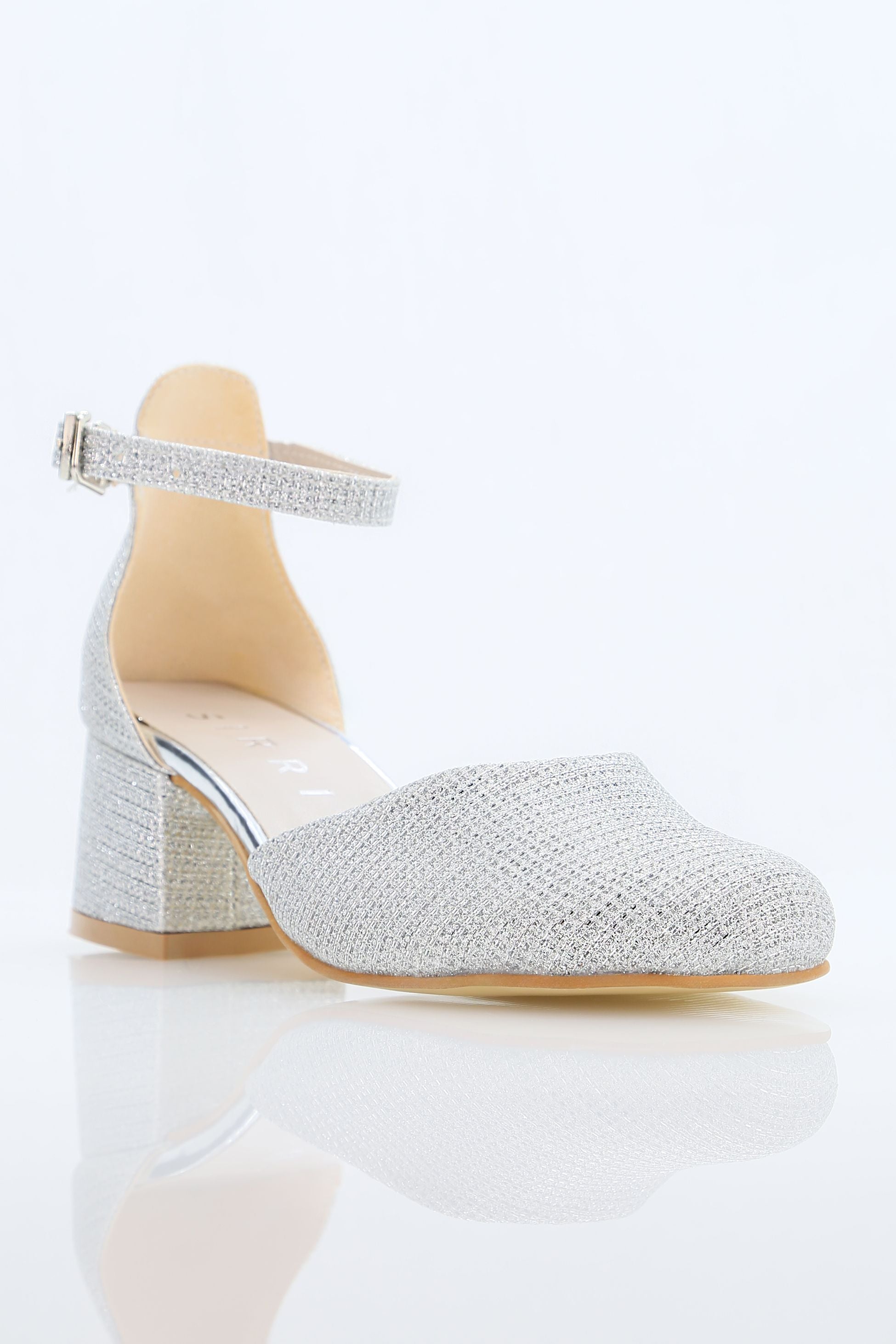 Girls' Ankle Strap White Block Heel Shoes – ELISE - Silver