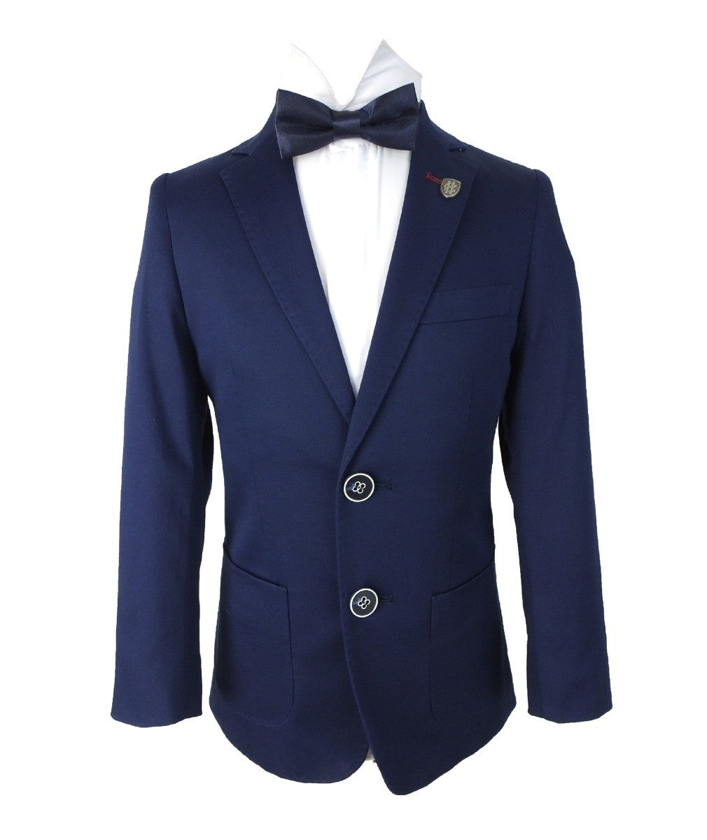 Boys Slim Fit Cotton Blazer - Navy Blue