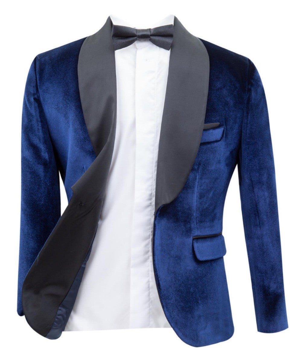 Boys Velvet Tuxedo Blazer Set - KINGSMAN - Navy Blue