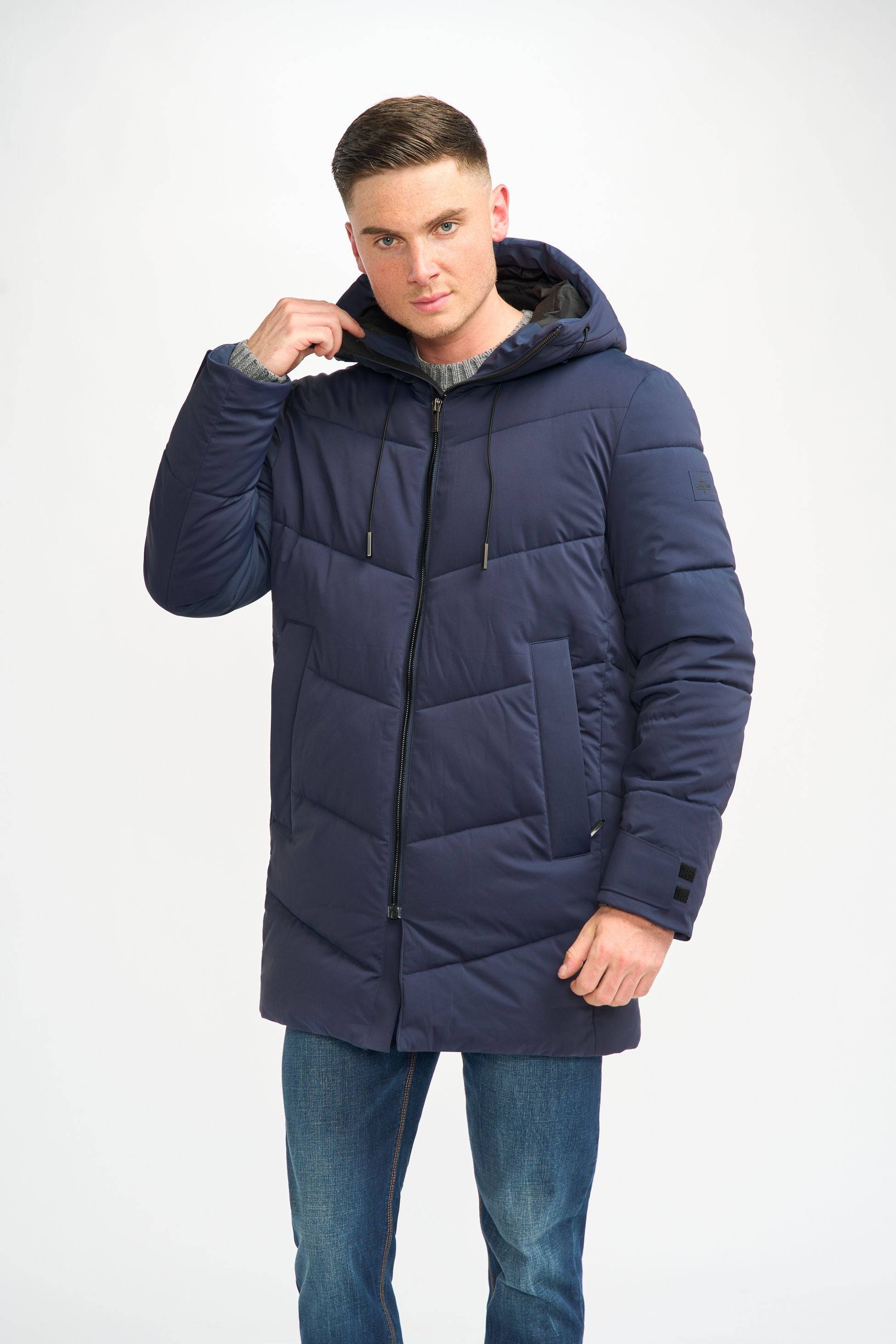 Men's Quilted Puffer Jacket Winter Coat - FABINI - Navy Blue