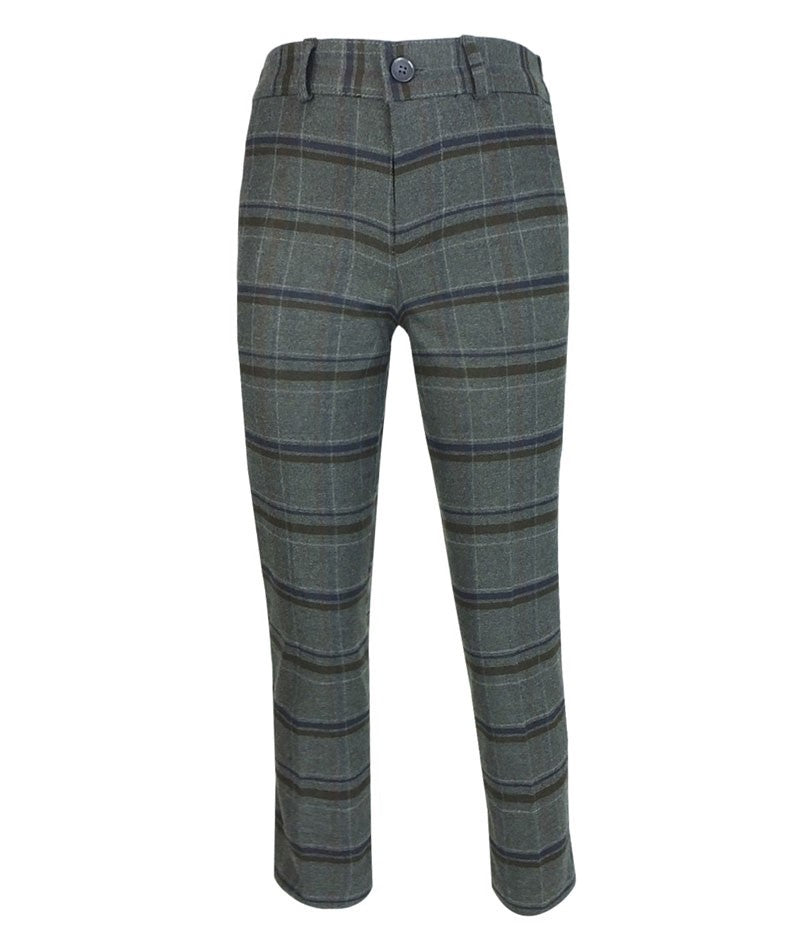 Boys Tailored Fit Charcoal Grey Check Suit - Charcoal Grey