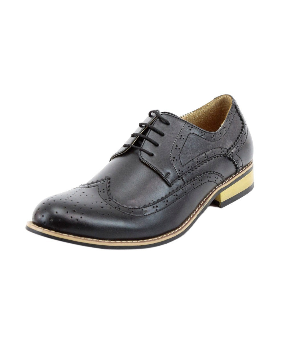 Men's Lace Up Leather Wingtip Brogue Shoes - Black