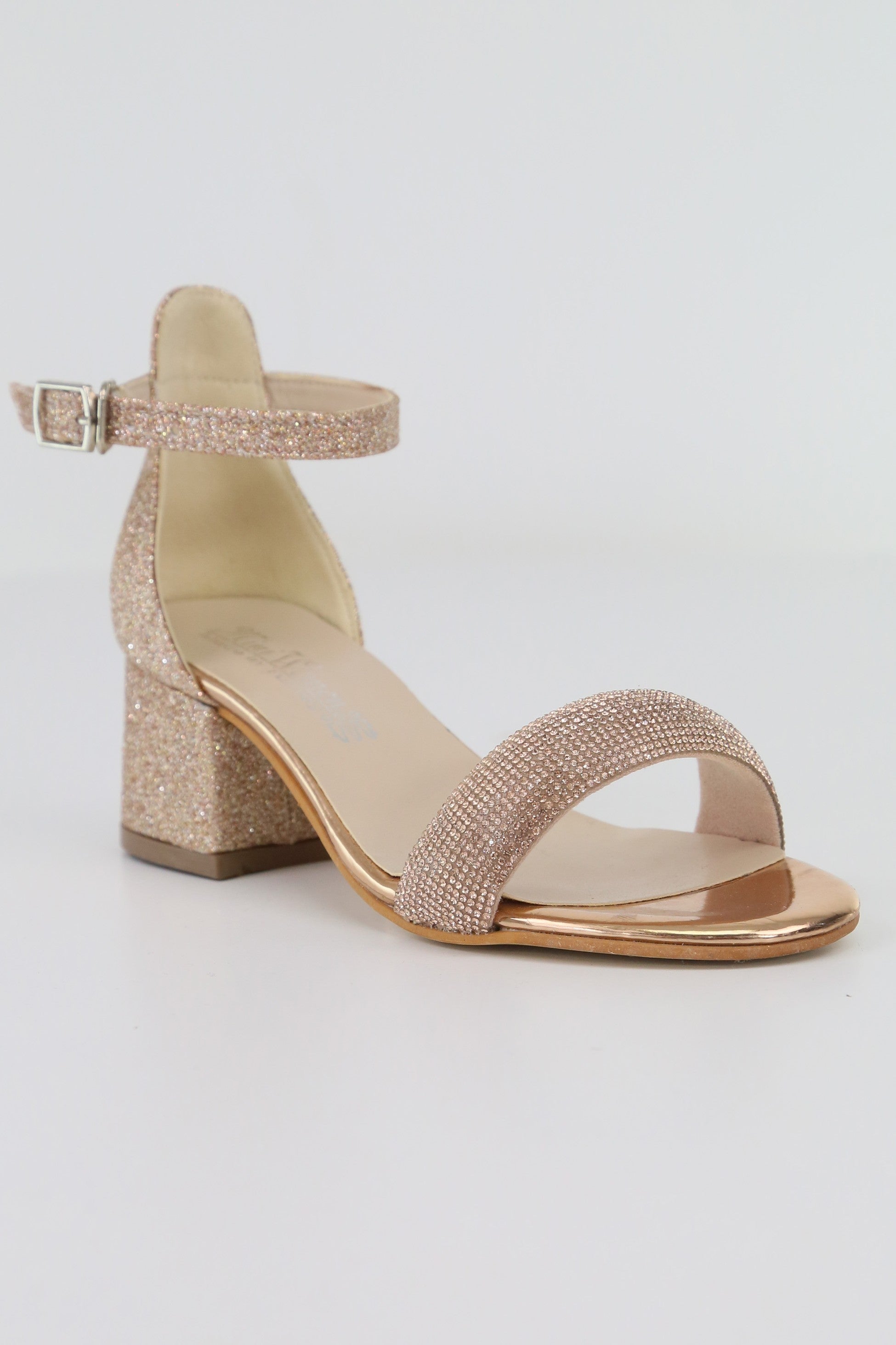 Girls’ Rhinestone Block Heel Sandals - LARA - Gold