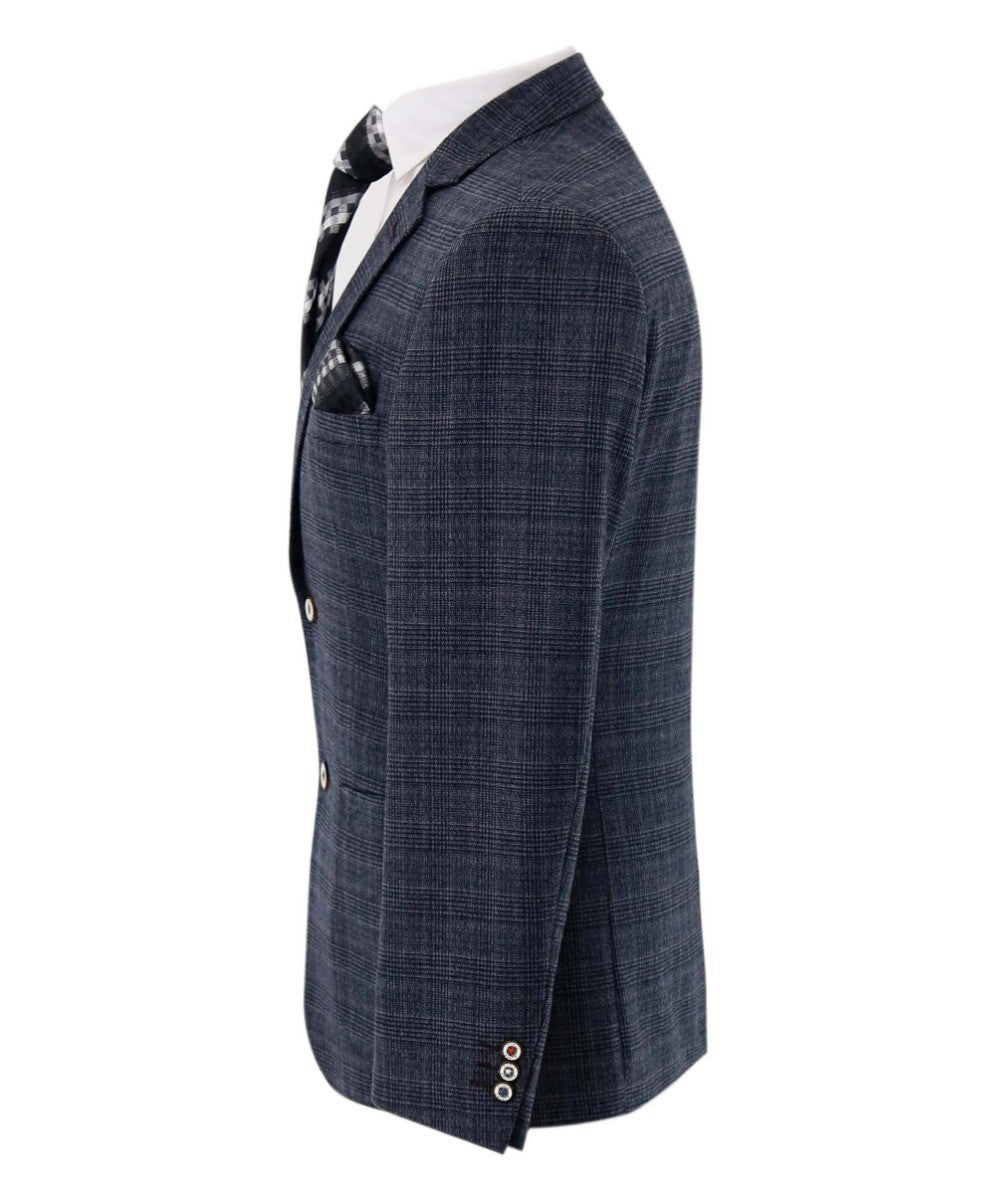 Men's Tweed Check Slim Fit Grey Blazer- COSTELLO - Dark Grey