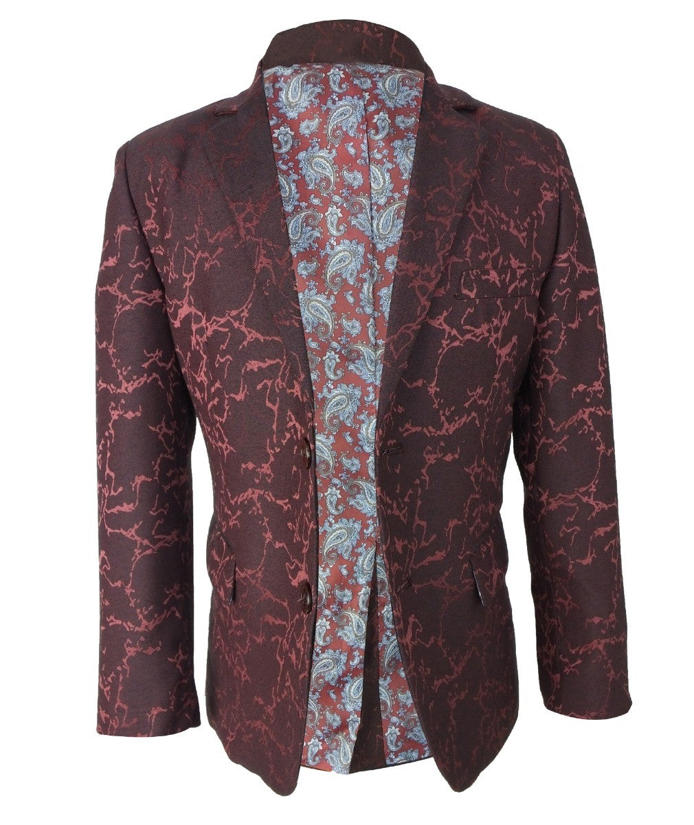 Boys Marble Printed Blazer - Burgundy