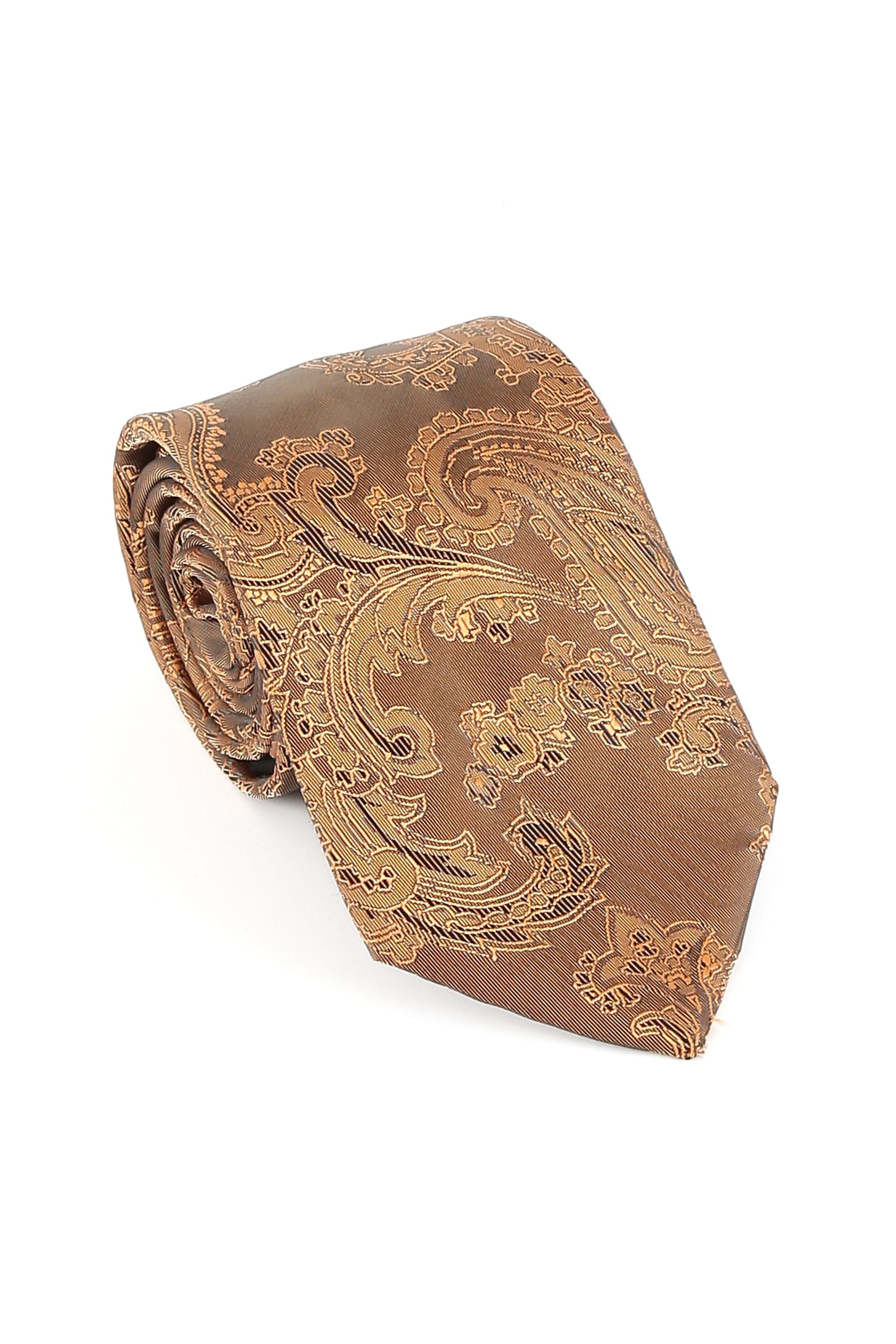 Men's Paisley Tie Cufflink Set - Brown Gold