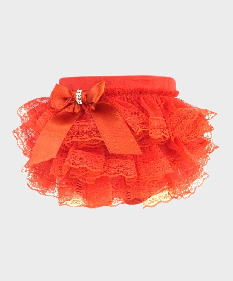 Baby Girls Ruffled Lace  bloomers - Red