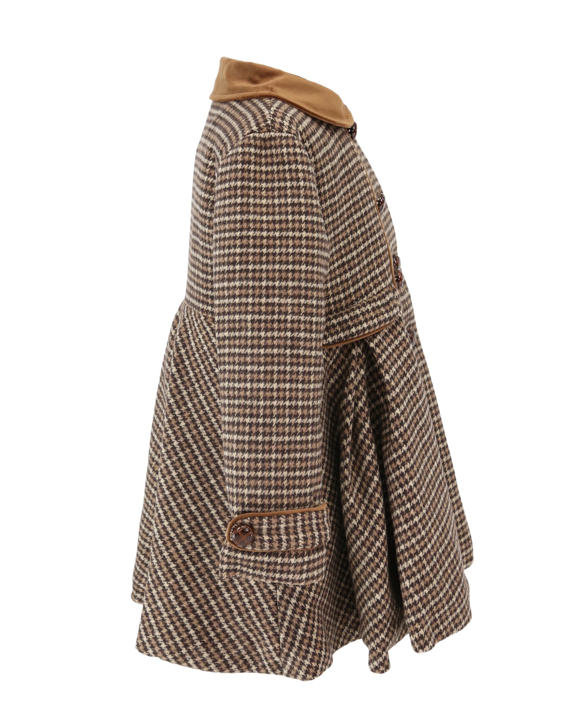 Girls Houndstooth Brown Coat & Beret Set - Brown