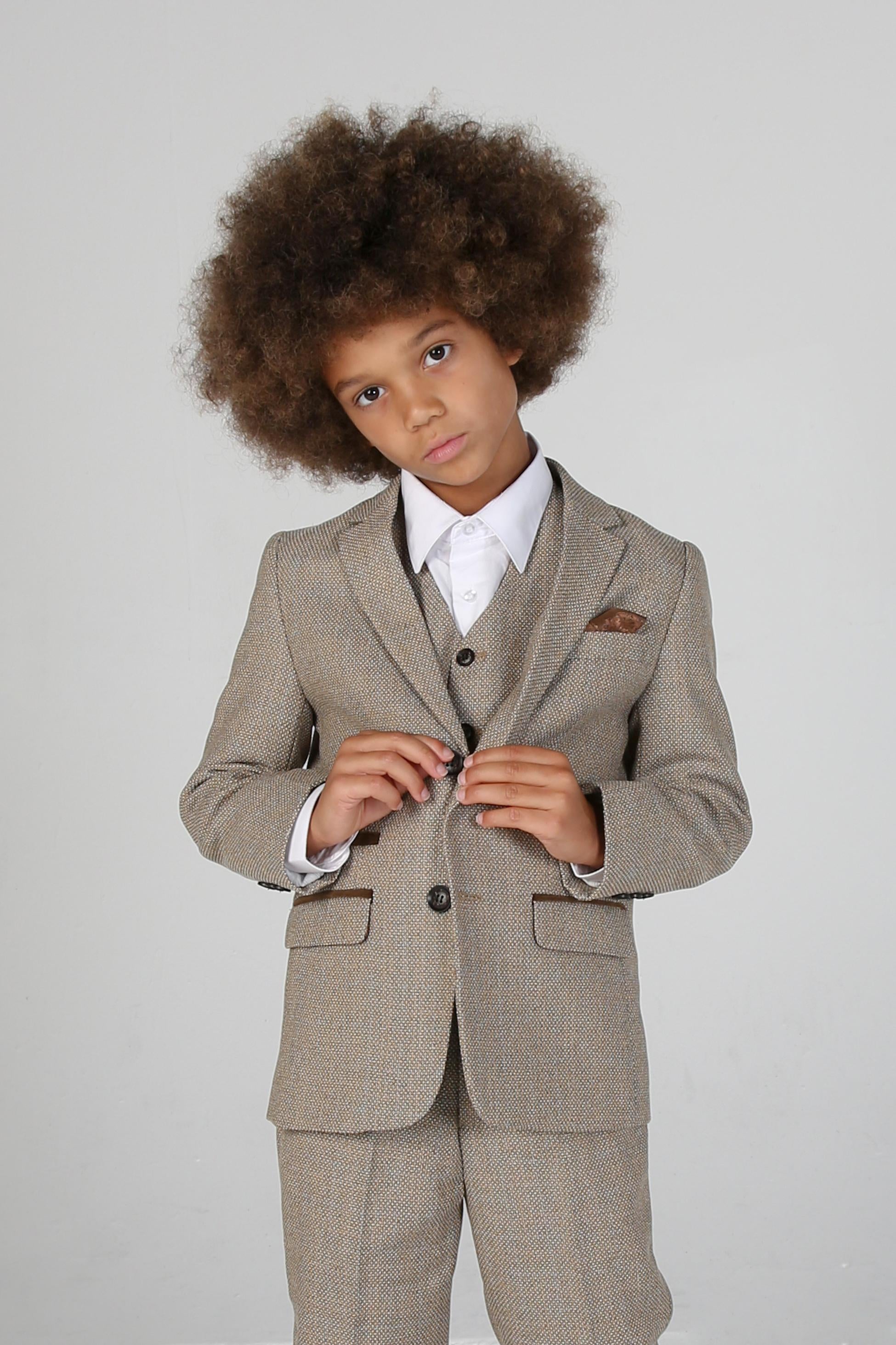 Boys Tweed Tailored Fit Formal Suit - Ralph - Beige