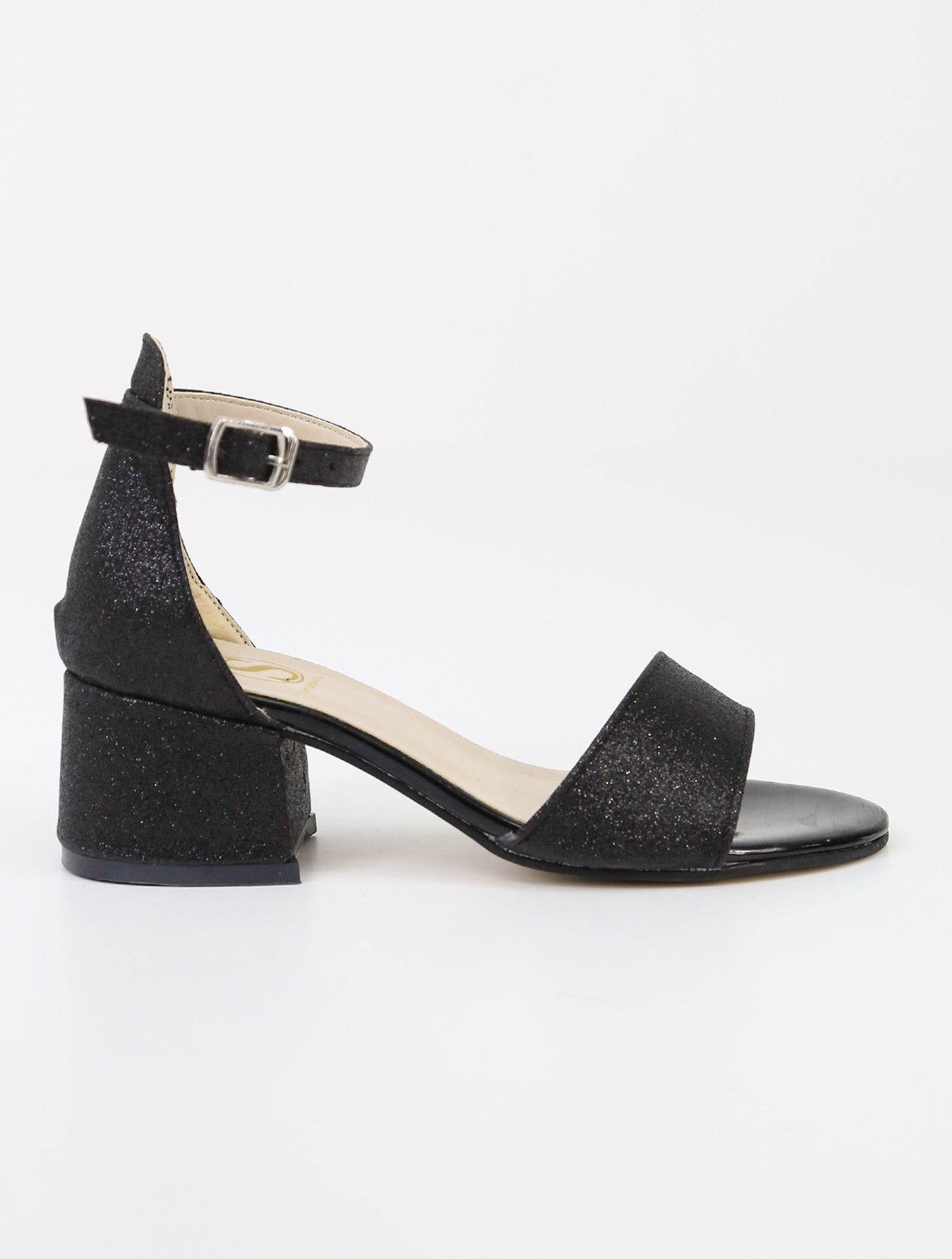 Girls Ankle-Strap Block Heel Sandals - SPARKLE - Black