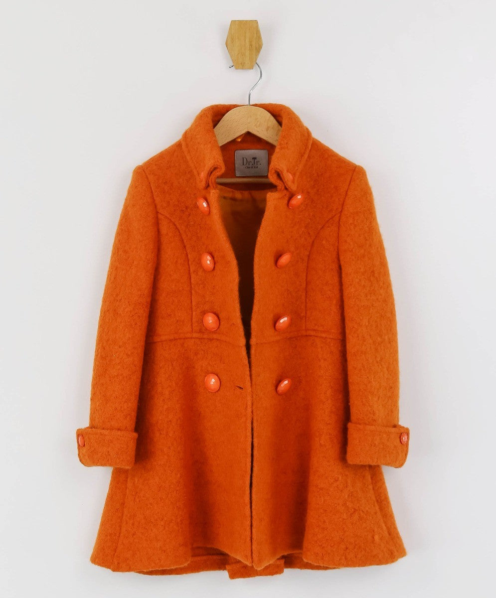 Girls Wool Double-Breasted OverCoat Set - ELIZABETH - Brick Orange