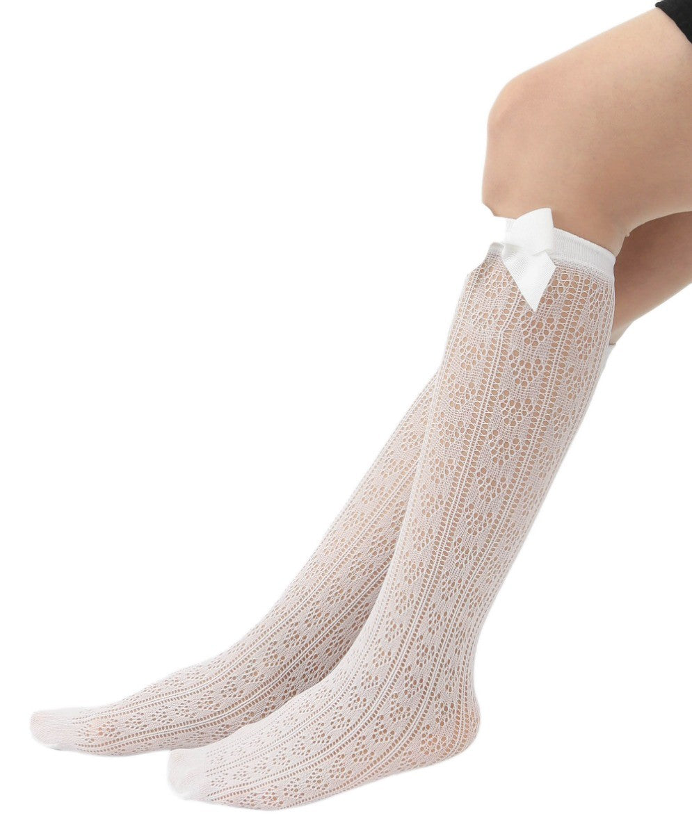 Girls Patterned Knee Highs Stocking - White