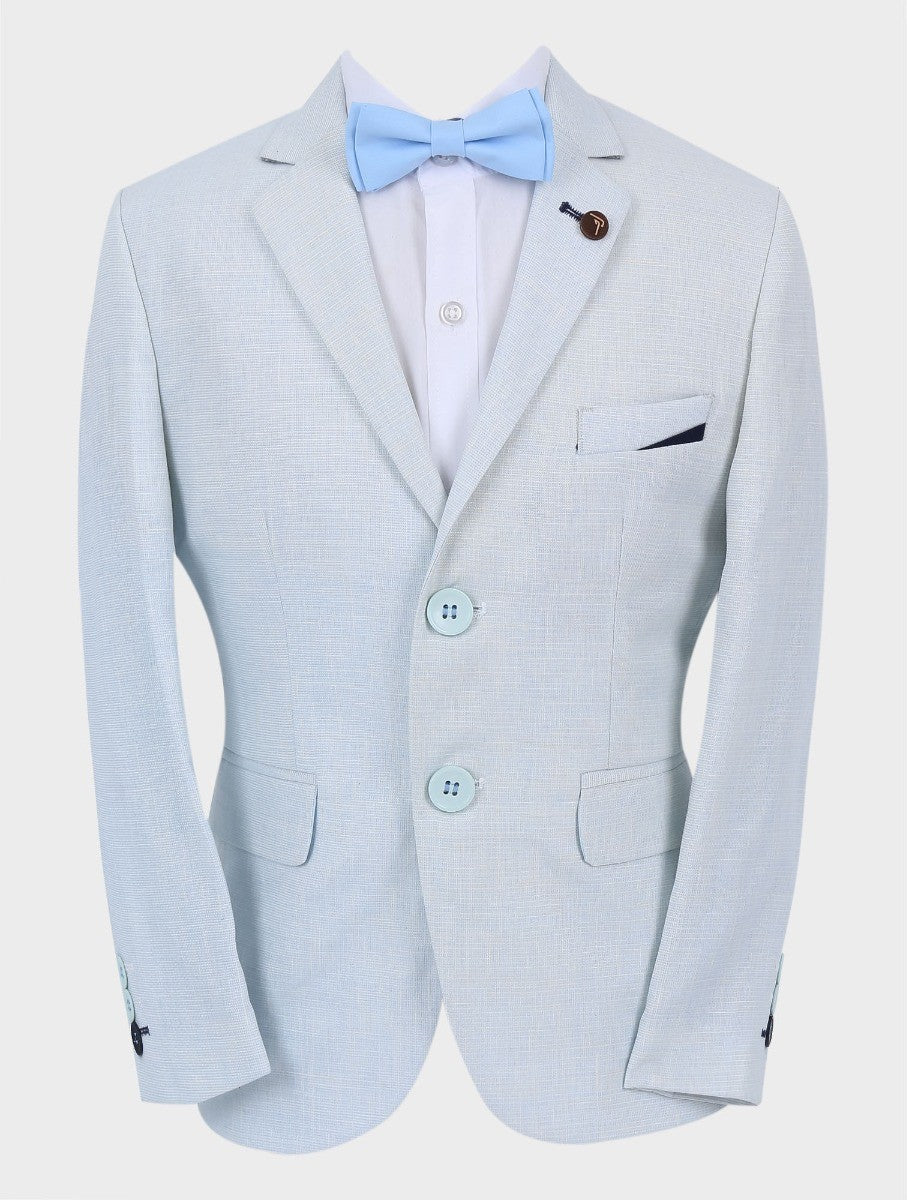 Boys Tailored Fit Linen Ice Blue Blazer - Ice Blue