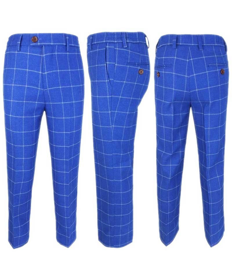 Boys Windowpane Check Slim Fit Suit - Royal Blue