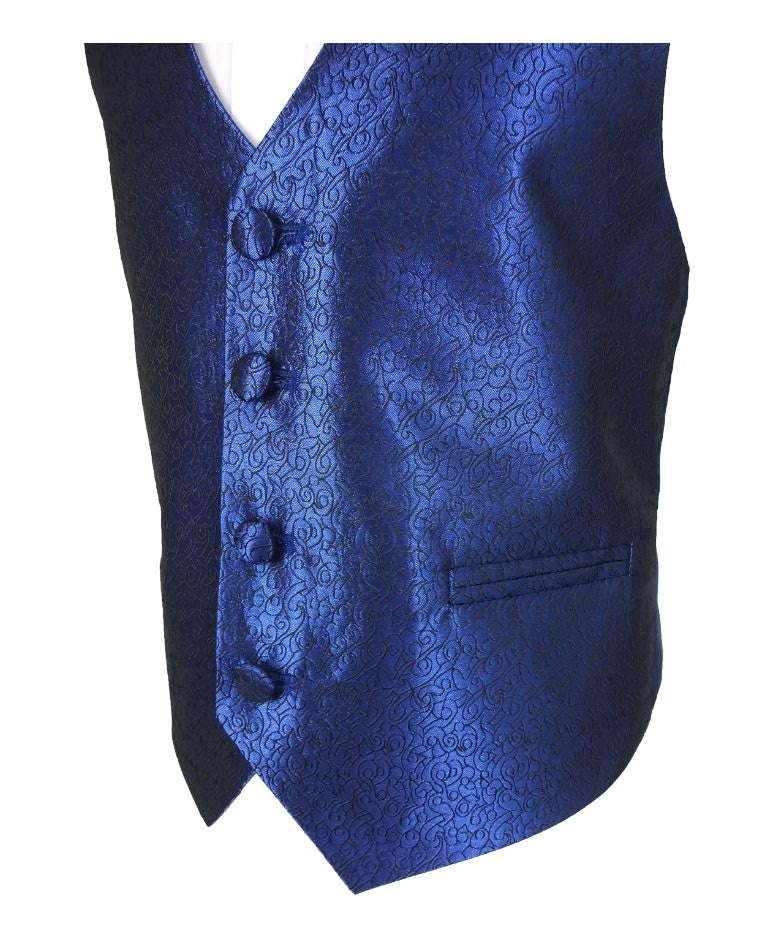 Men's Boys Slim Fit Swirl Royal blue Waistcoat - Blue