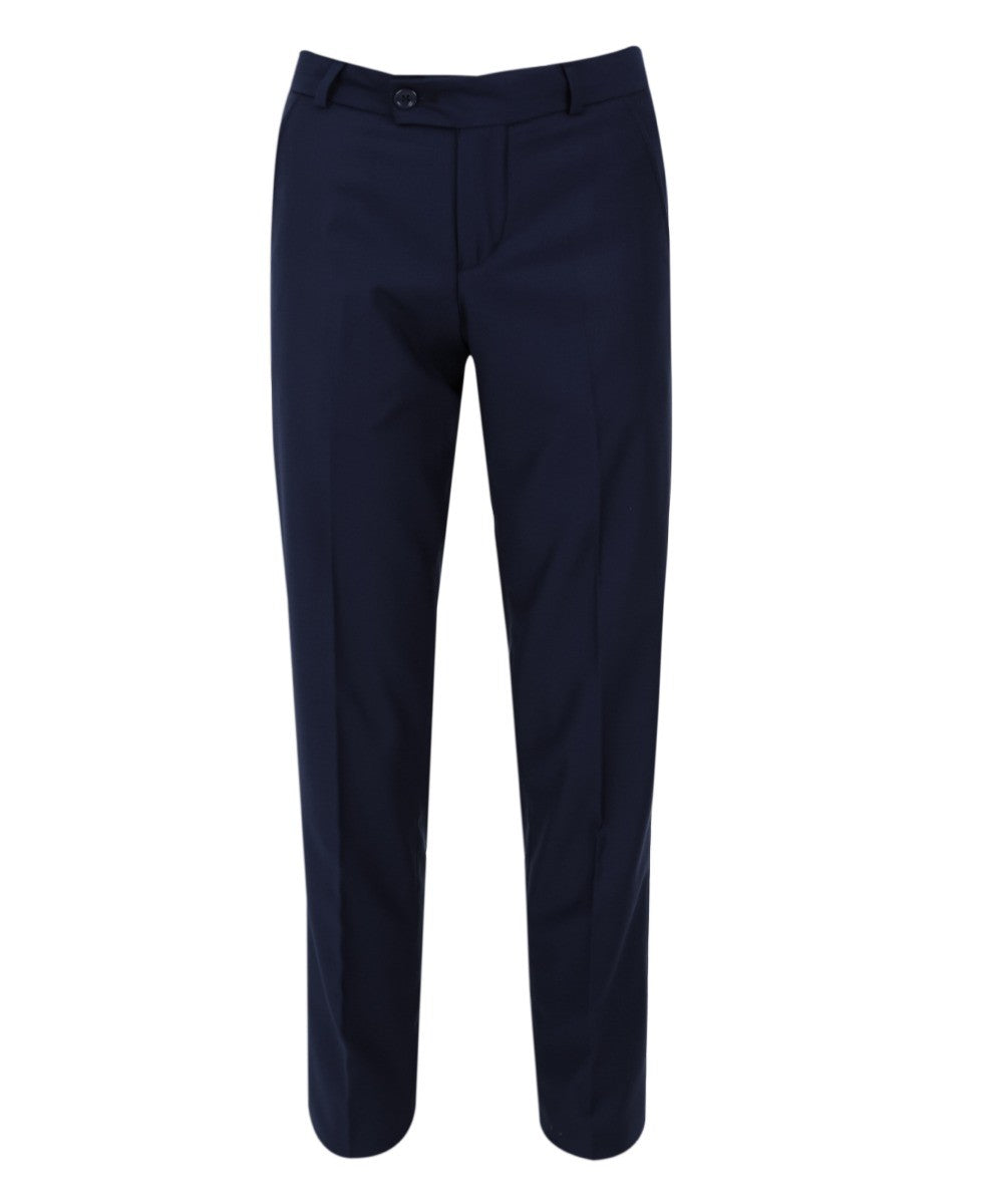 Boys Slim Fit Navy Formal Trousers - Navy Blue