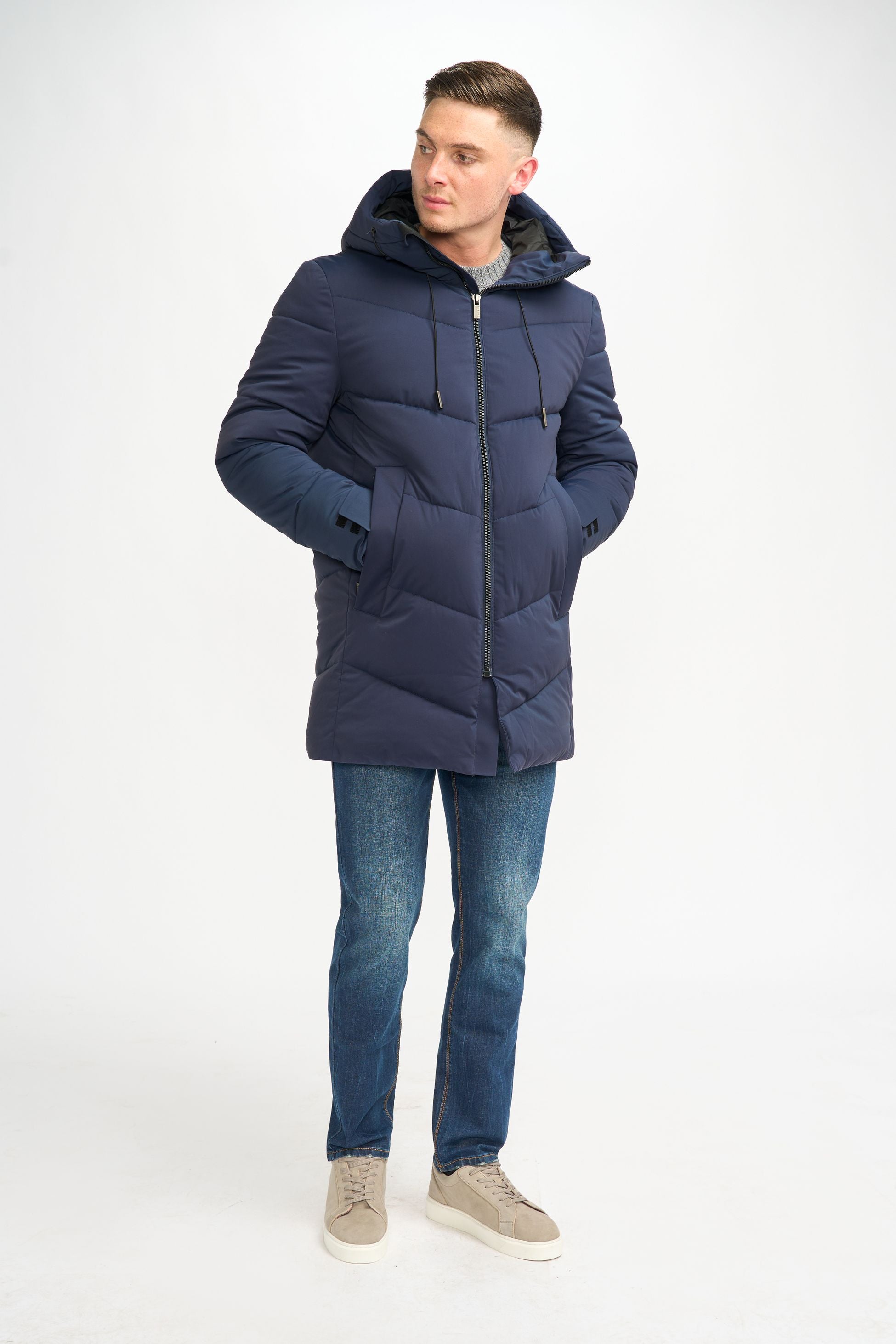 Men's Quilted Puffer Jacket Winter Coat - FABINI - Navy Blue