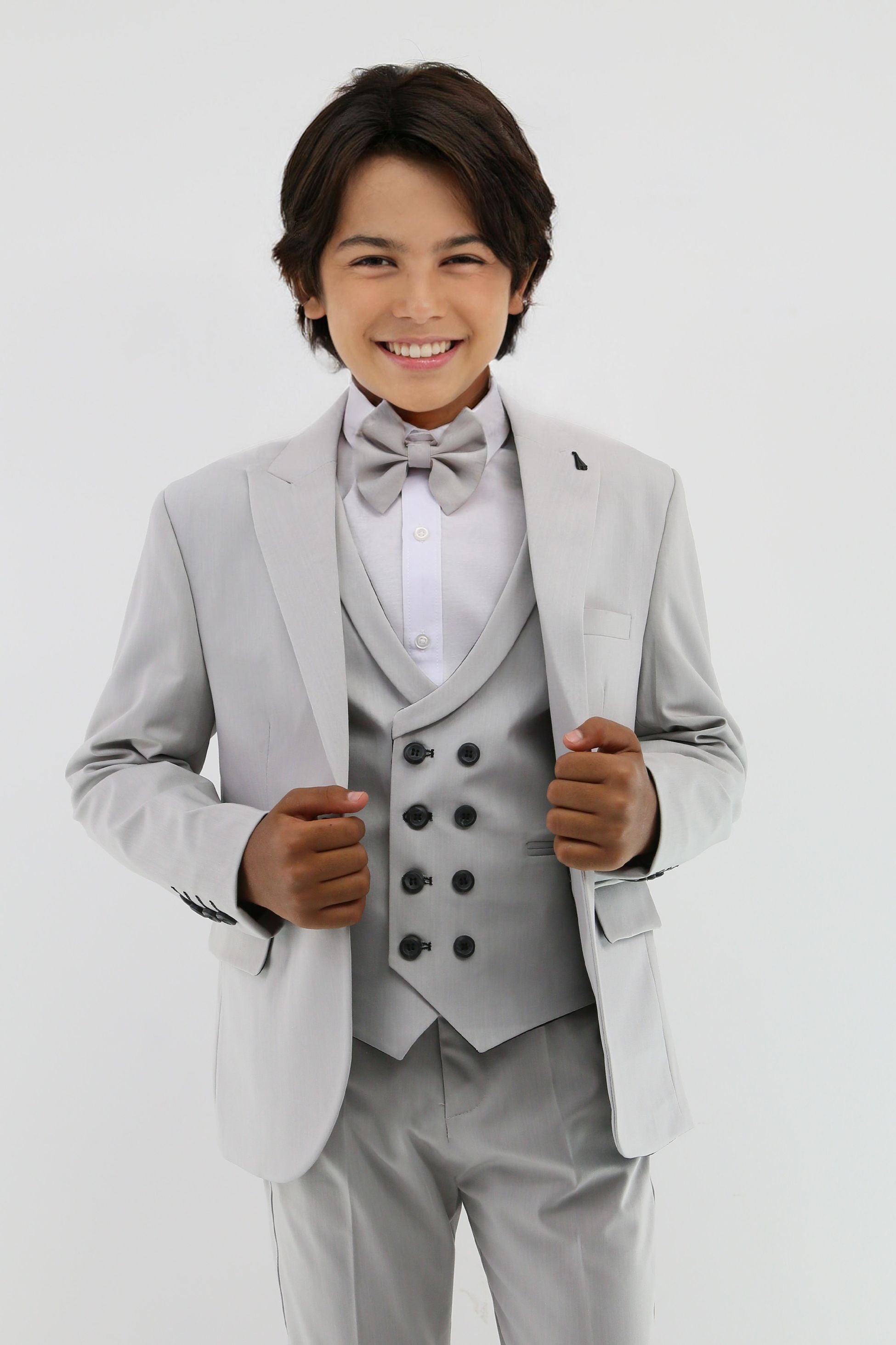 Boys Suit with Double Breasted Waistcoat 6 PC Set - Slate Grey