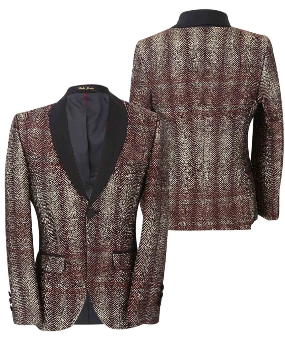 Boys Tweed Tuxedo Slim Fit Suit - ROBBIE - Burgundy - Gold