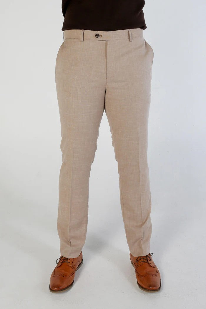 Men's Tailored Fit Plaid 2PC Formal Suit - KURT - Beige