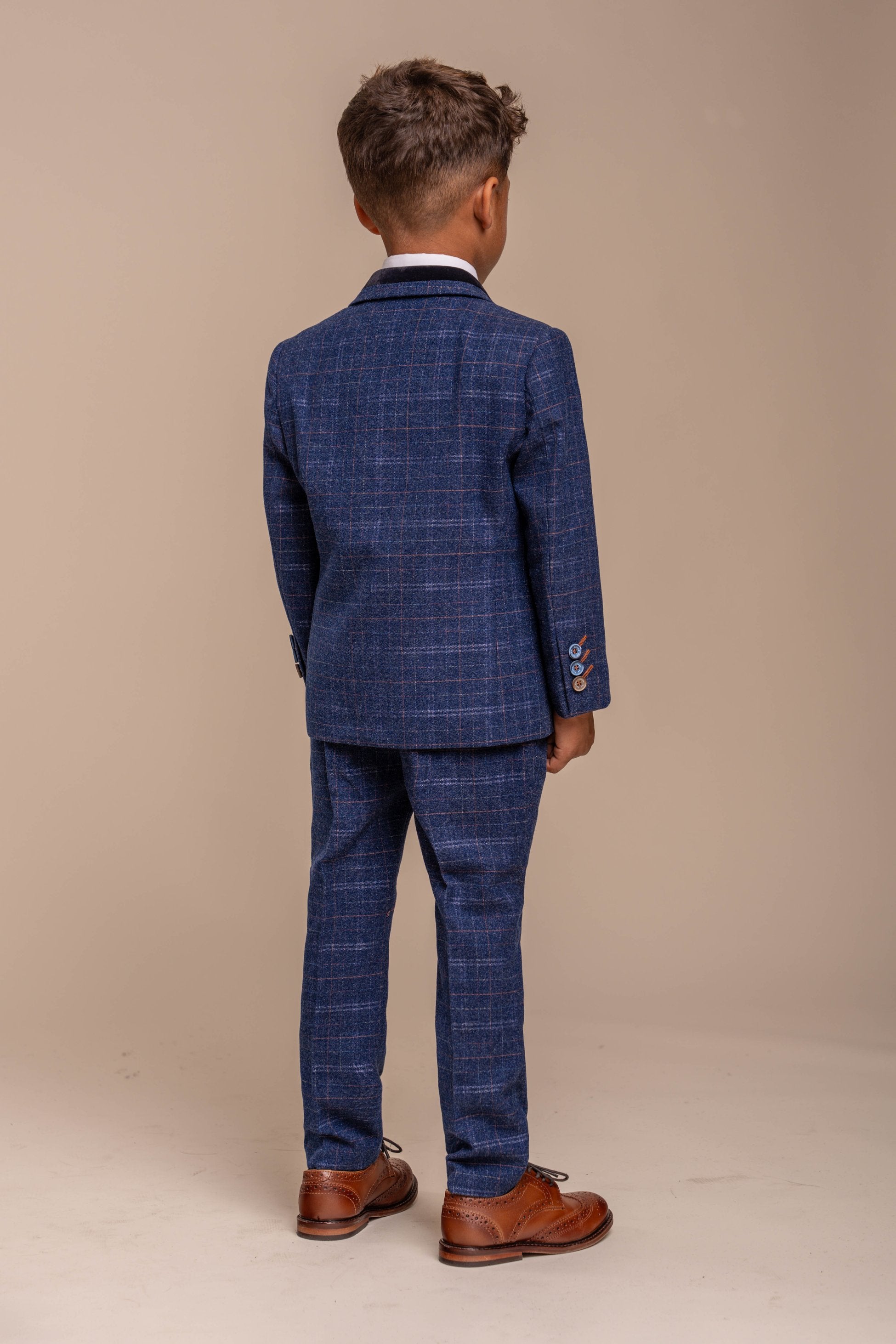 Boys Tweed Check Navy Slim Fit Suit - KAISER - Navy Blue