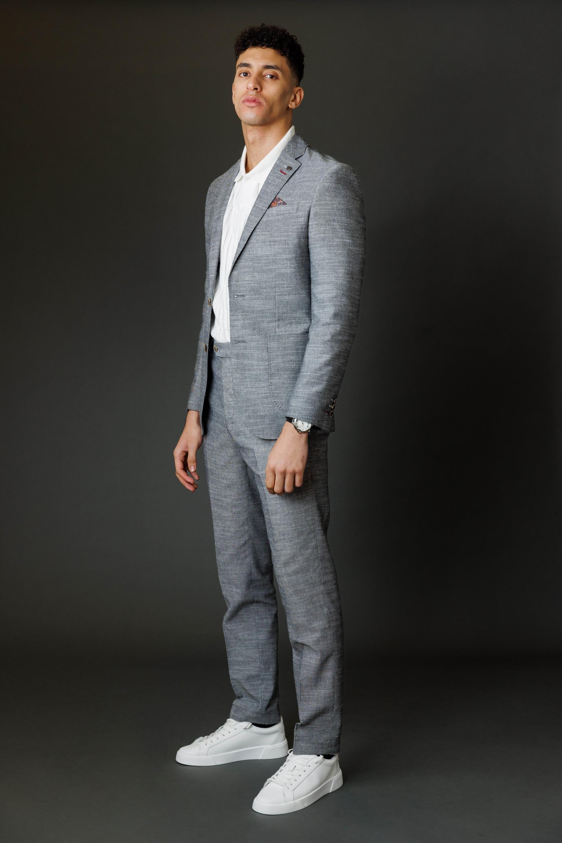 Men’s Rowan Grey 2 Pieces Suit Textured Wedding Cotton Set - Grey