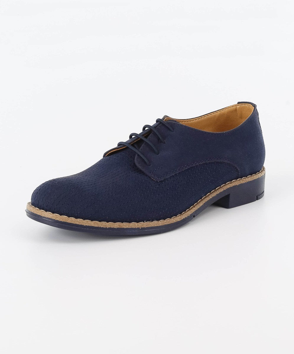 Boys Suede Lace Up Formal Shoes - Navy Blue