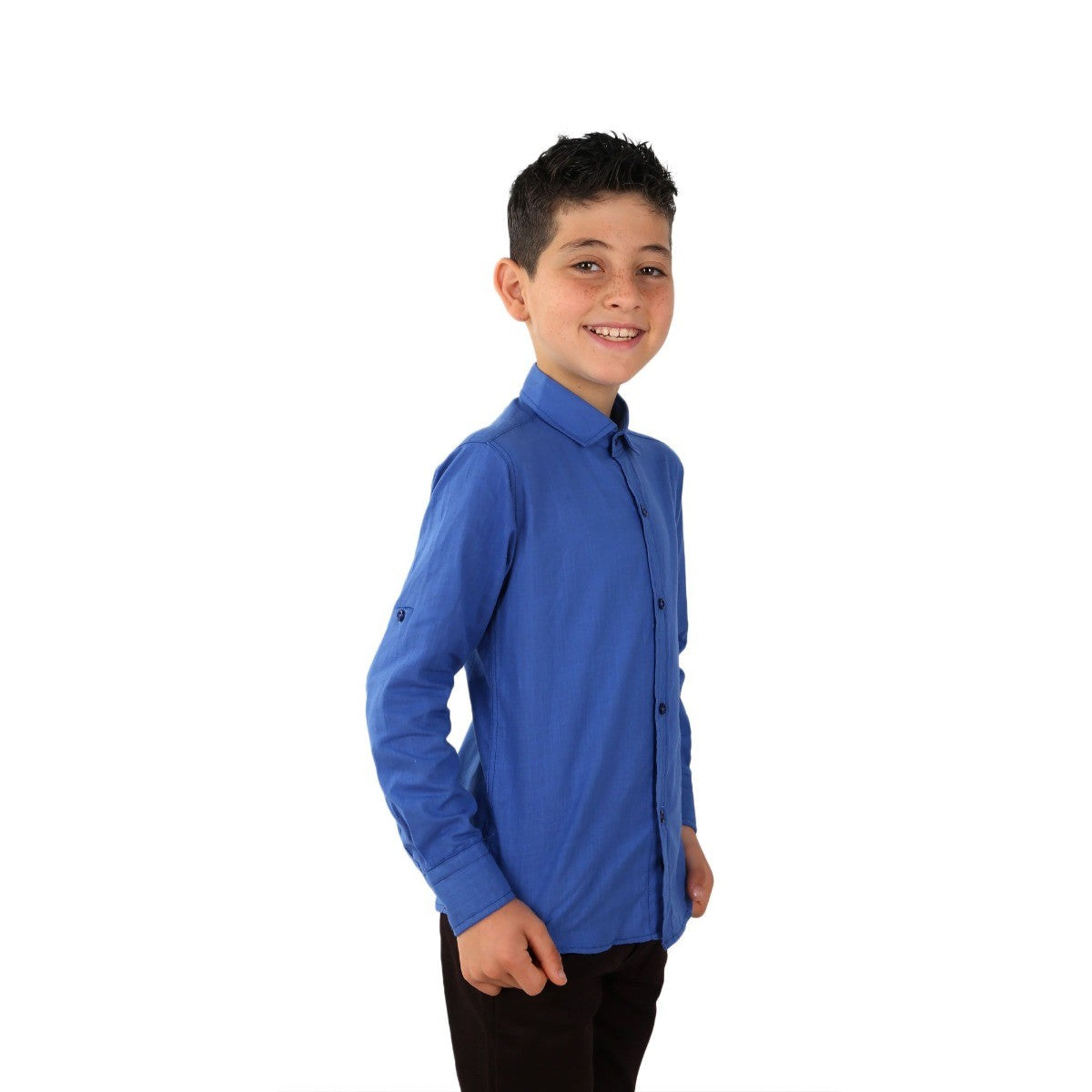 Boys Linen Roll Up Sleeve Shirt - Blue