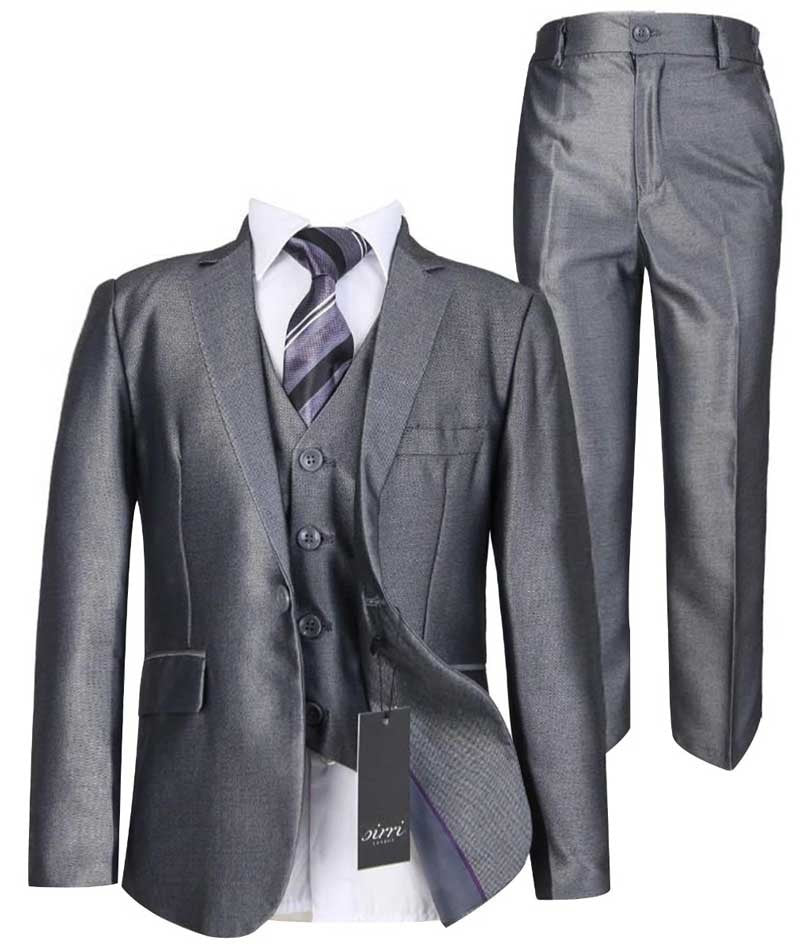 Boys Wedding Silver Suit Set - Dark Silver