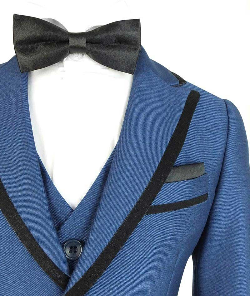 Boys Slim Fit Piping Tuxedo Dinner Suit - Tonic Blue