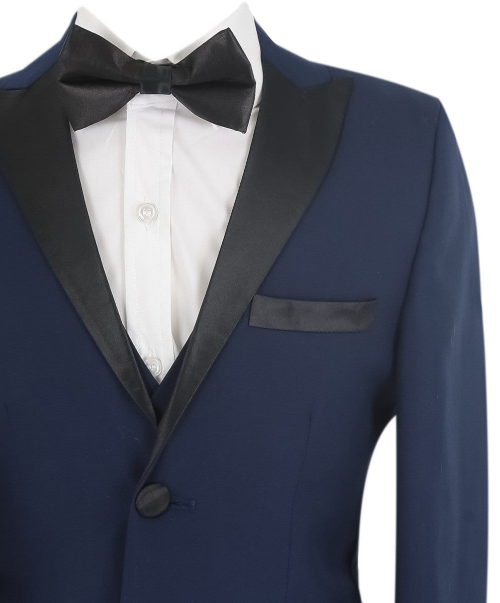 Boys Sheen Lapel Tuxedo Dinner Suit - Navy Blue