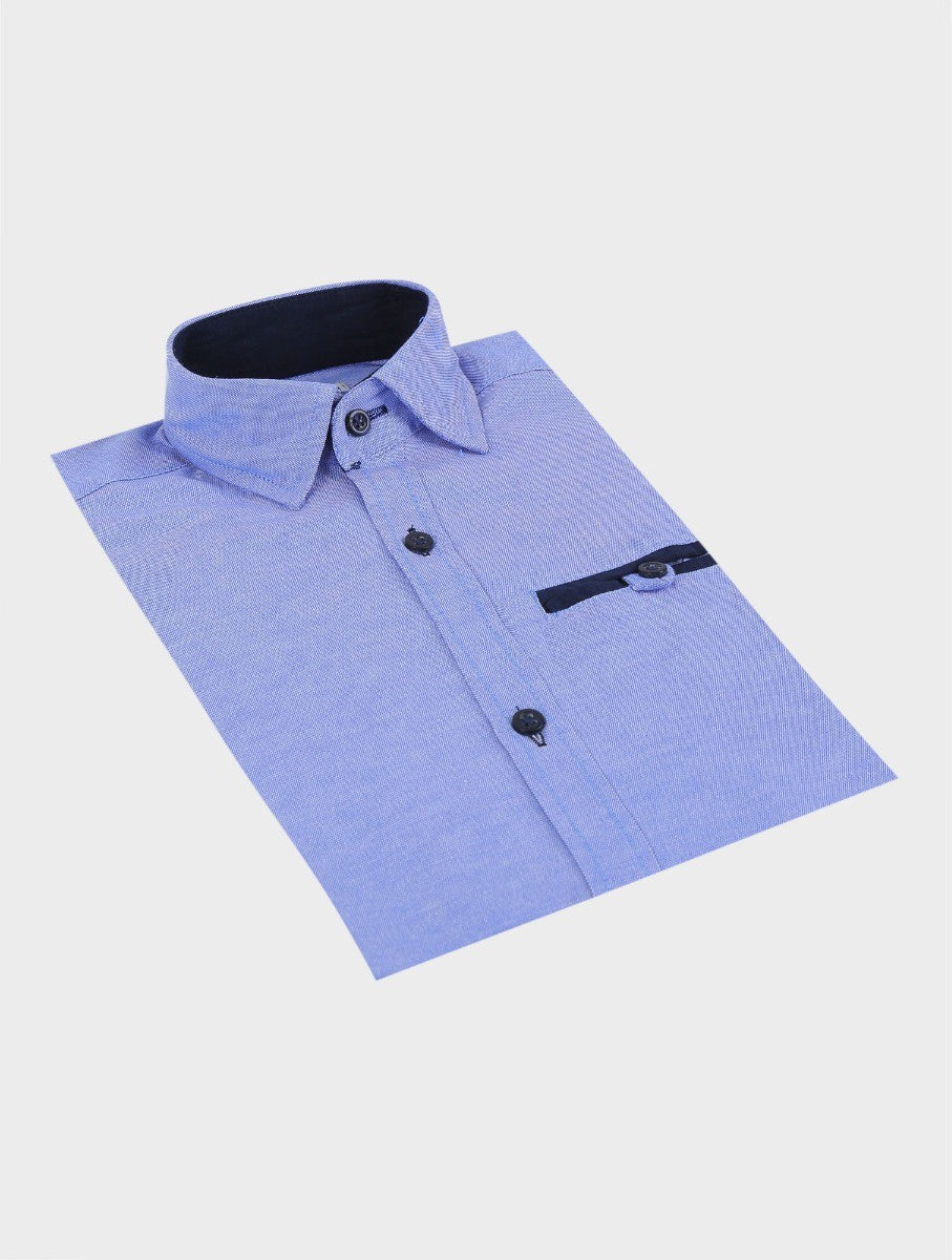 Boys Cotton Slim Fit Long Sleeve Shirt - RYAN Blue - Dark Blue