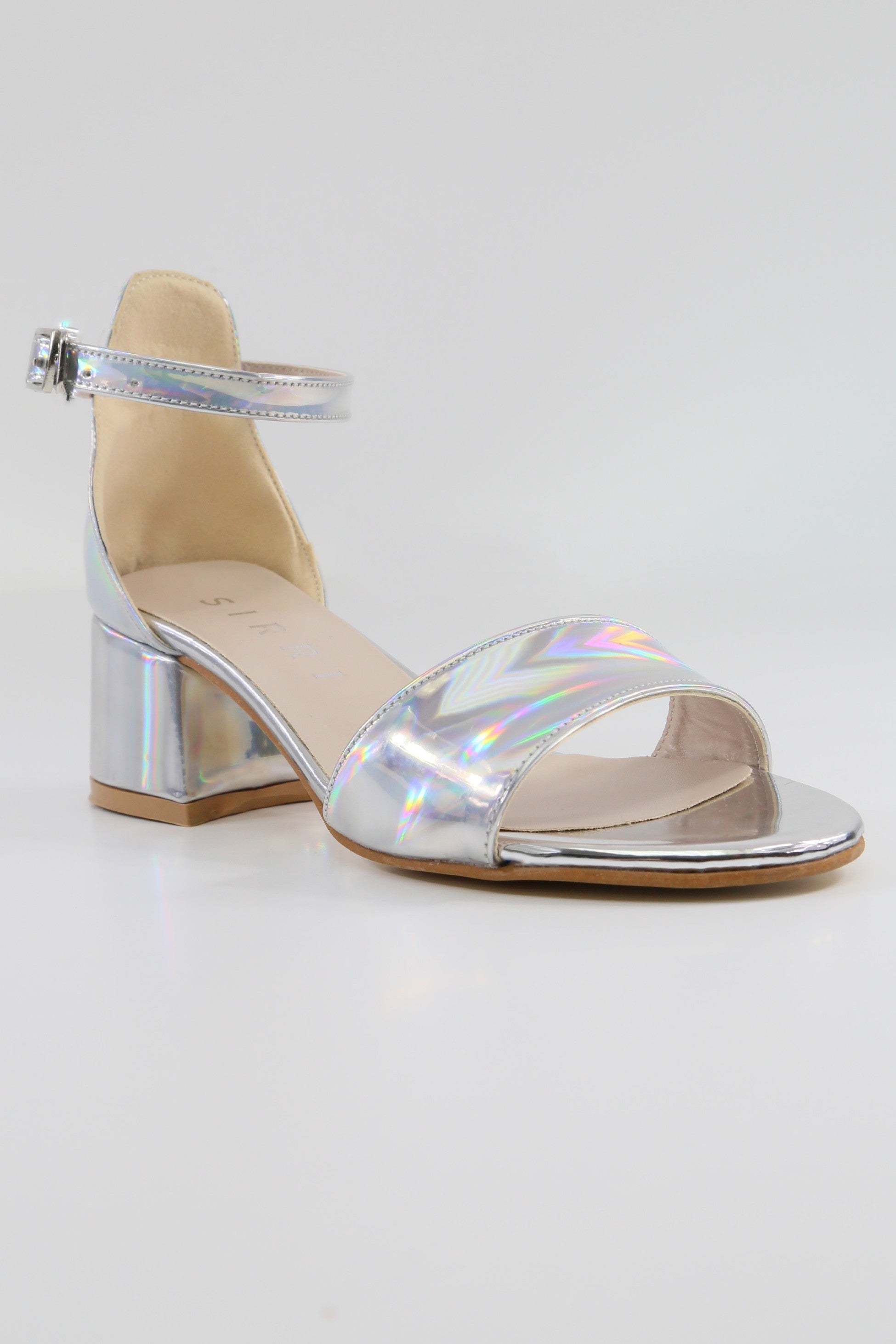 Girls Iridescent Block Heels Patent Sandals - NOVA - Silver