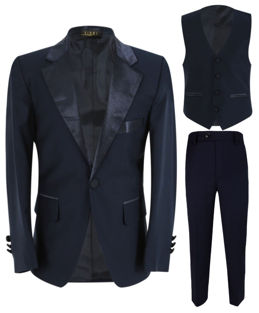 Boys Sheen Lapel Tuxedo Suit - Navy Blue