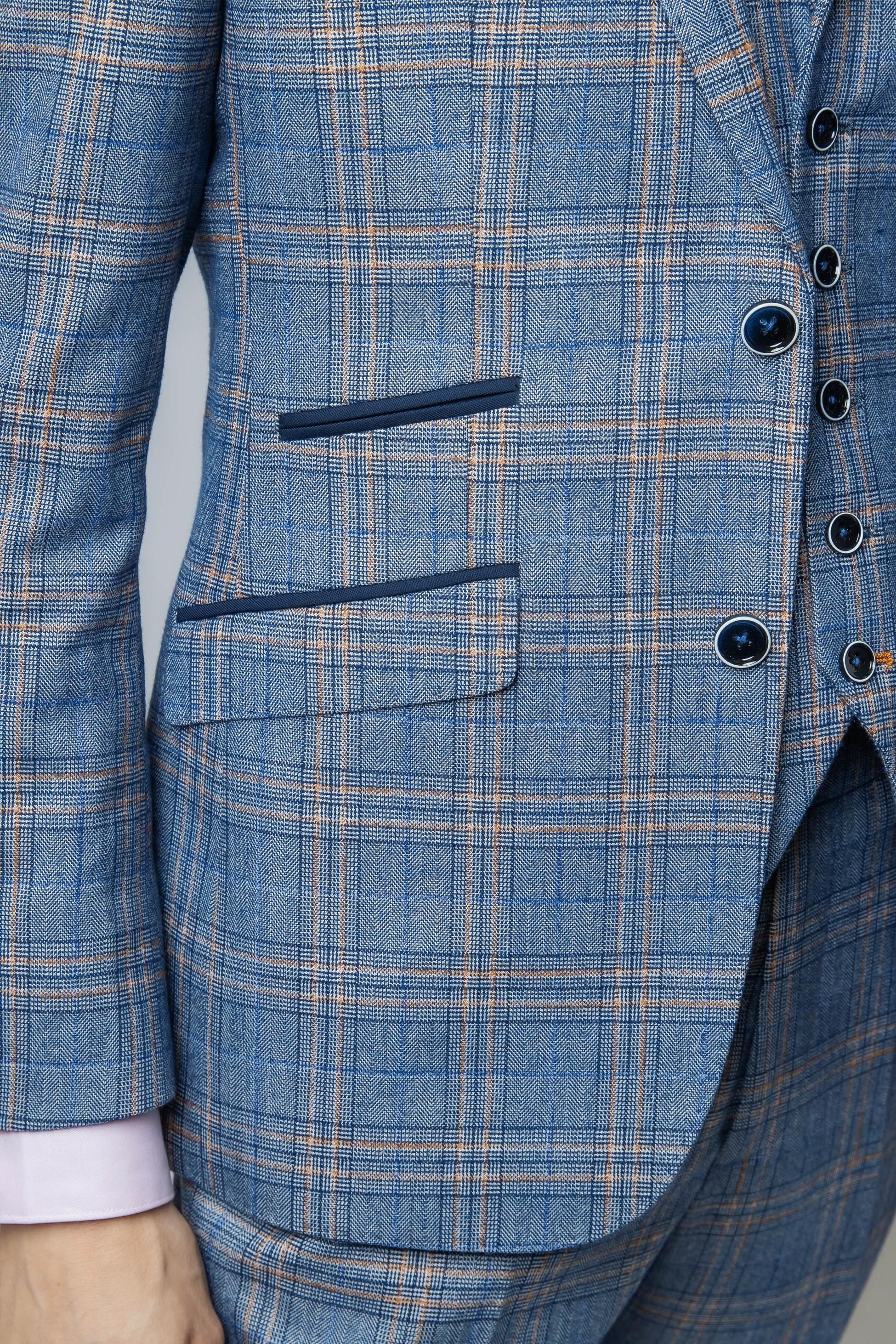 Men's Windowpane Check Suit Jacket- LEVI Blue - Blue