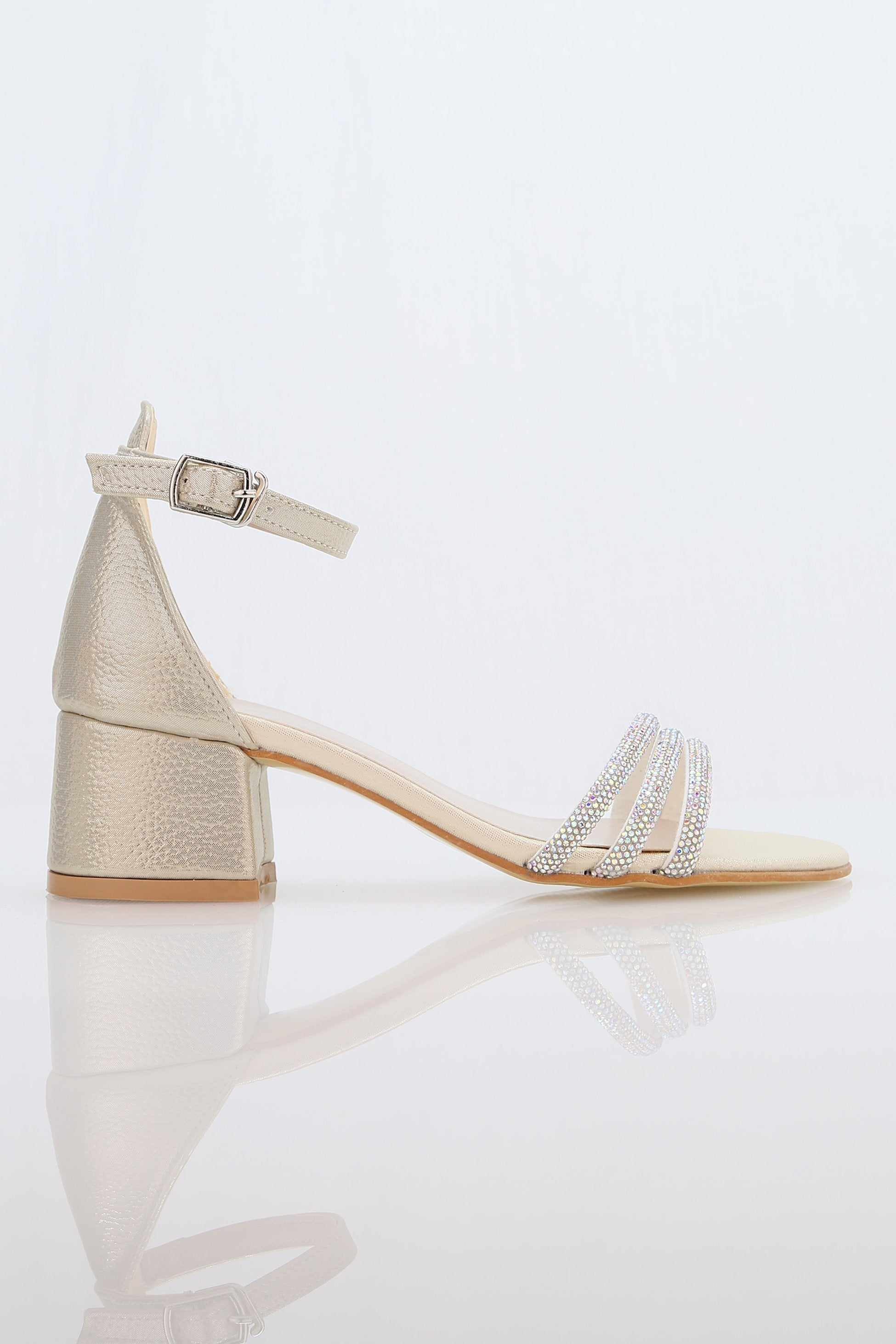 Girls' Textured Block-Heel Sandals with Rhinestone Straps - TWINKLE - Gold