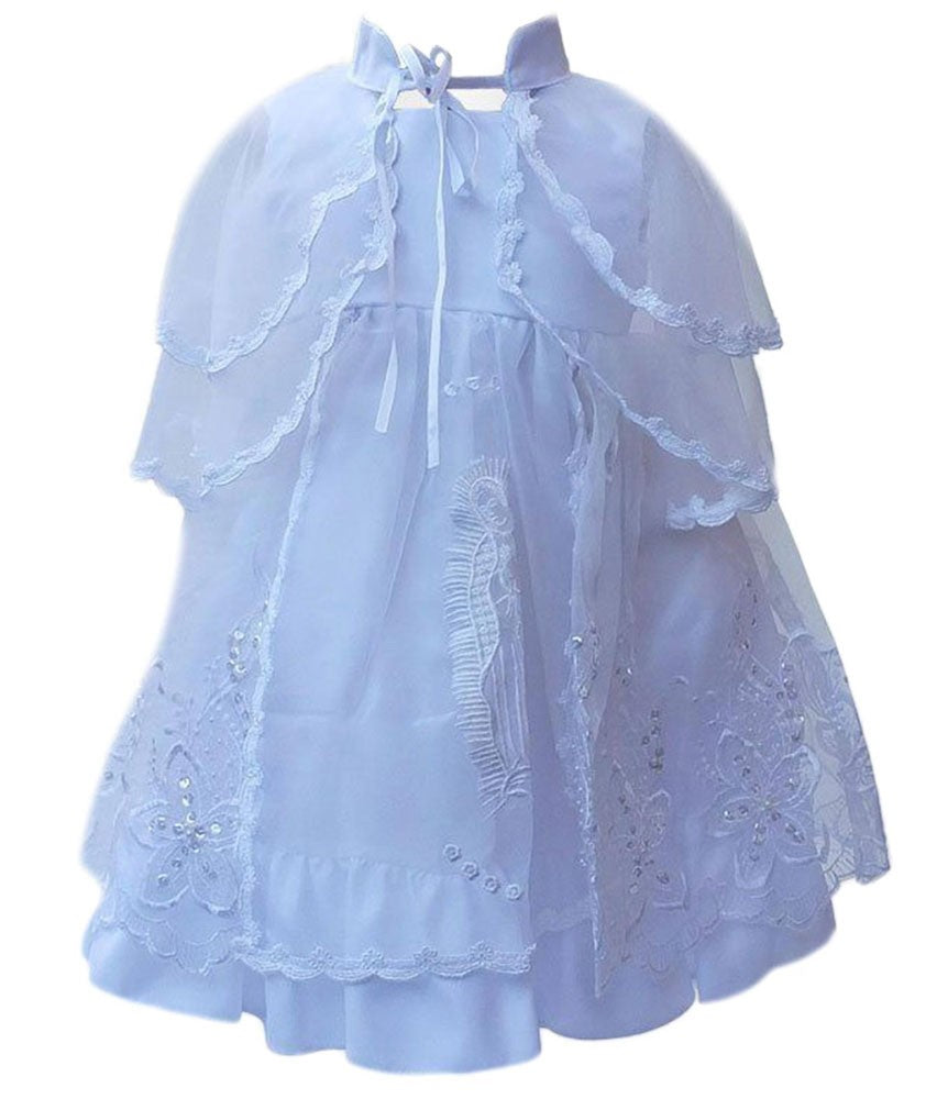 Baby Girls Gown & Bonnet Embroidered Christening Baptism Dress - White