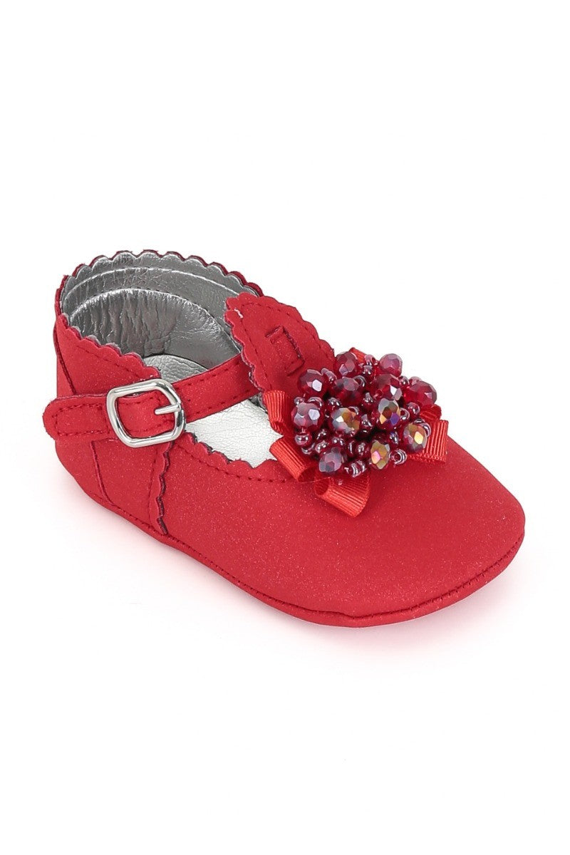 Baby Girls Pre-walker Shoes with Beaded Embellishmen - Red